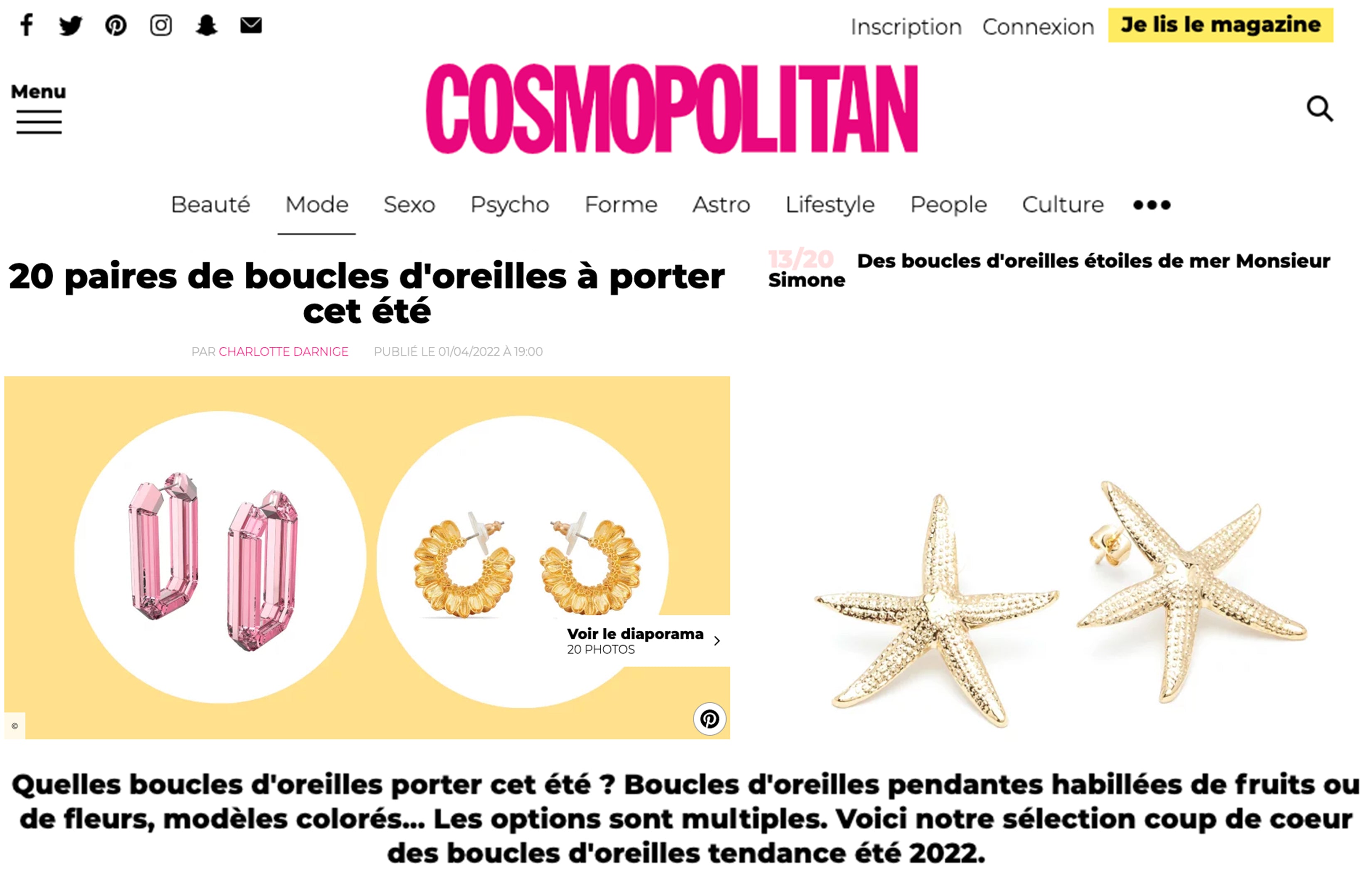 Bijoux Monsieur Simone - Cosmopolitan.fr - Avril 2022
