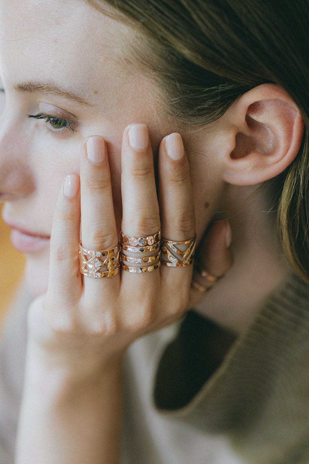 Bague Noah Or Rose Martelée Ajustable Bagues Monsieur Simone