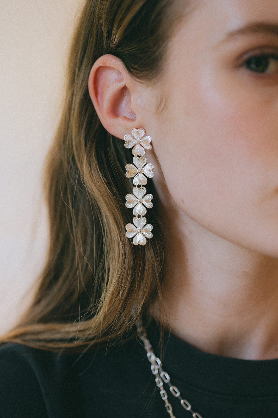 Boucles d'Oreilles Puces Pendantes Léon Argent Trèfles Boucles d'oreilles Monsieur Simone
