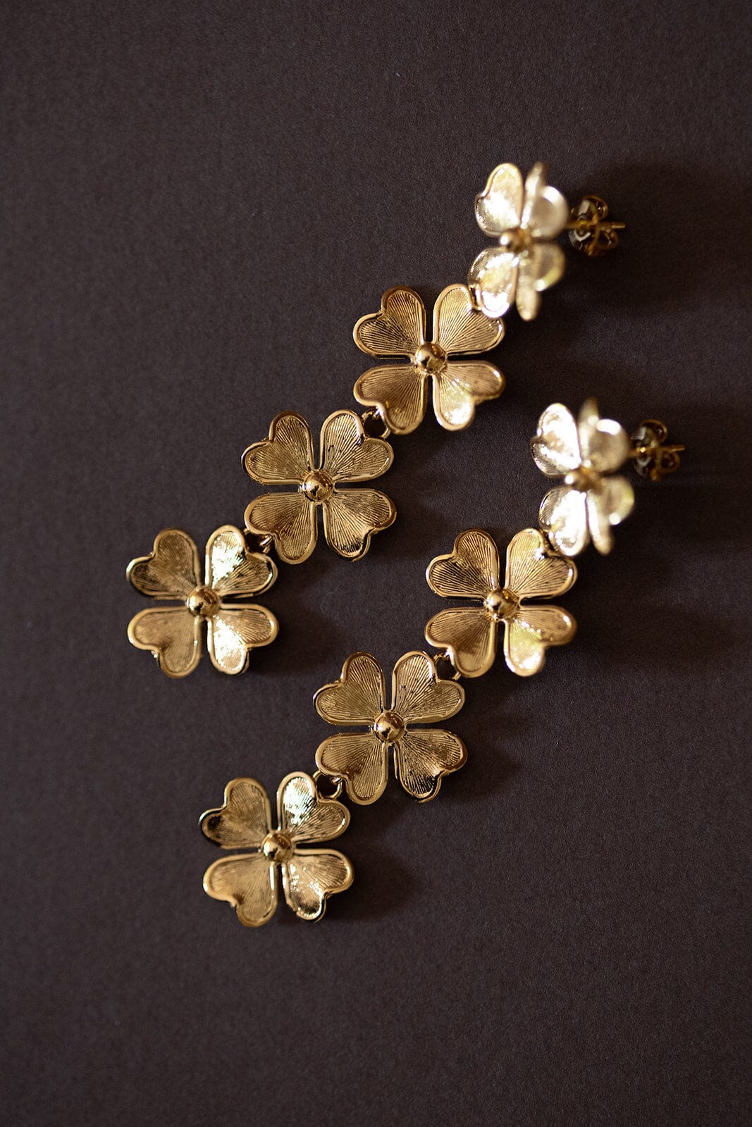 Boucles d'Oreilles Puces Pendantes Léon Or Trèfles Boucles d'oreilles Monsieur Simone