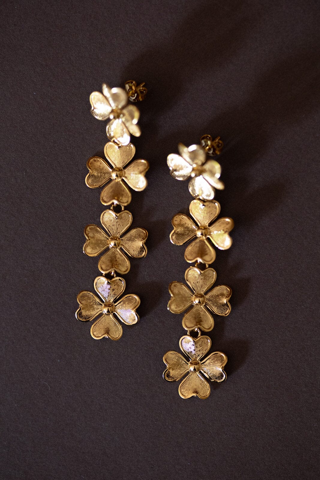 Boucles d'Oreilles Puces Pendantes Léon Or Trèfles Boucles d'oreilles Monsieur Simone
