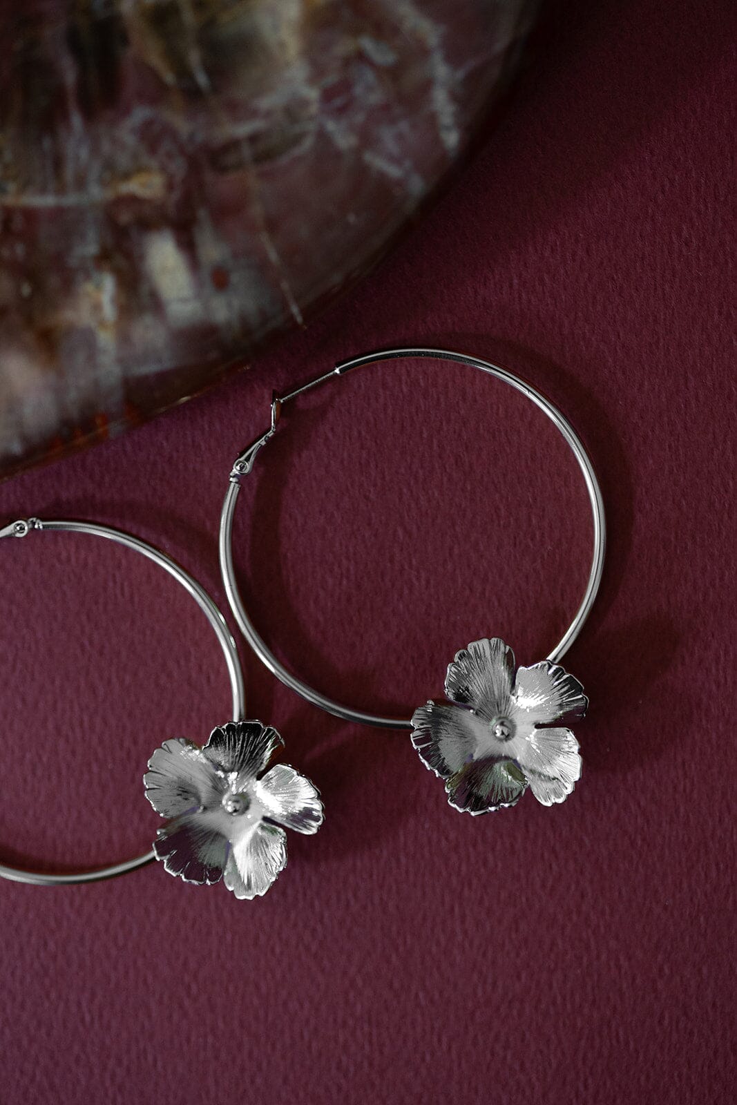 Créoles Orphée Argent Fleurs Boucles d'Oreilles Monsieur Simone