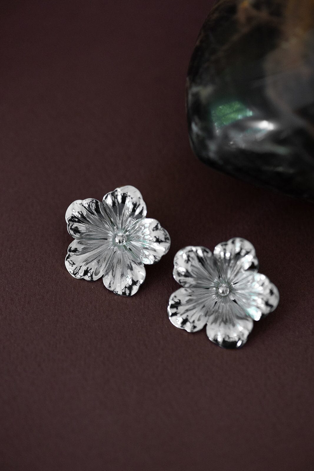Maxi Boucles d'Oreilles Puces Gaïa Argent Fleurs Boucles d'Oreilles Monsieur Simone