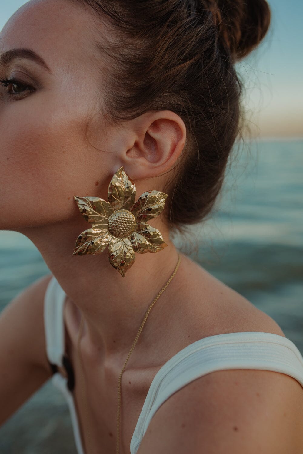 Maxi Boucles d'Oreilles Puces Hespéris Or Fleurs Boucles d'Oreilles Monsieur Simone
