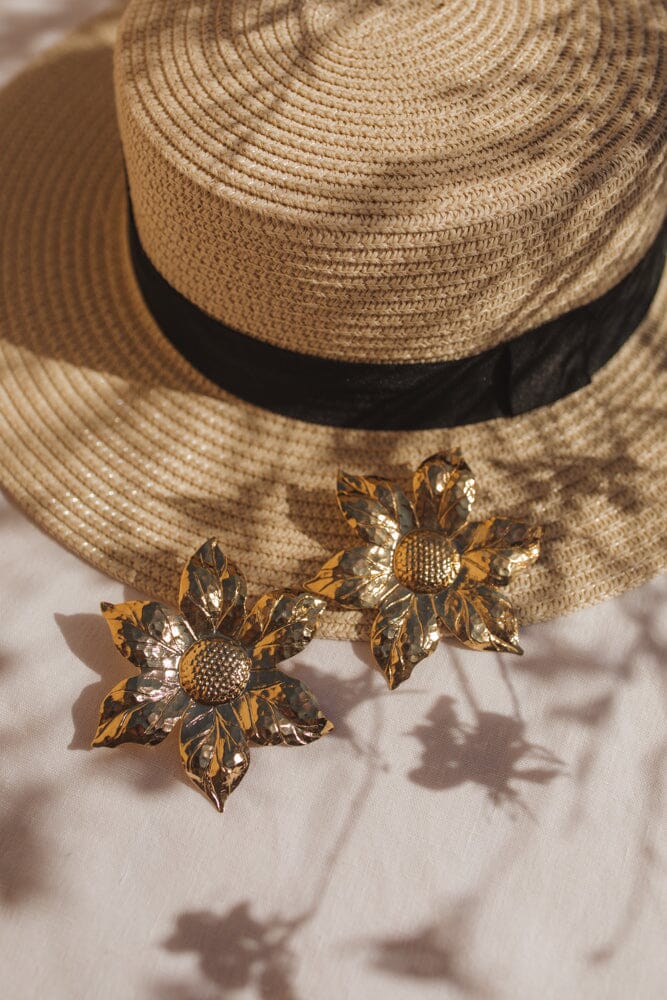 Maxi Boucles d'Oreilles Puces Hespéris Or Fleurs Boucles d'Oreilles Monsieur Simone