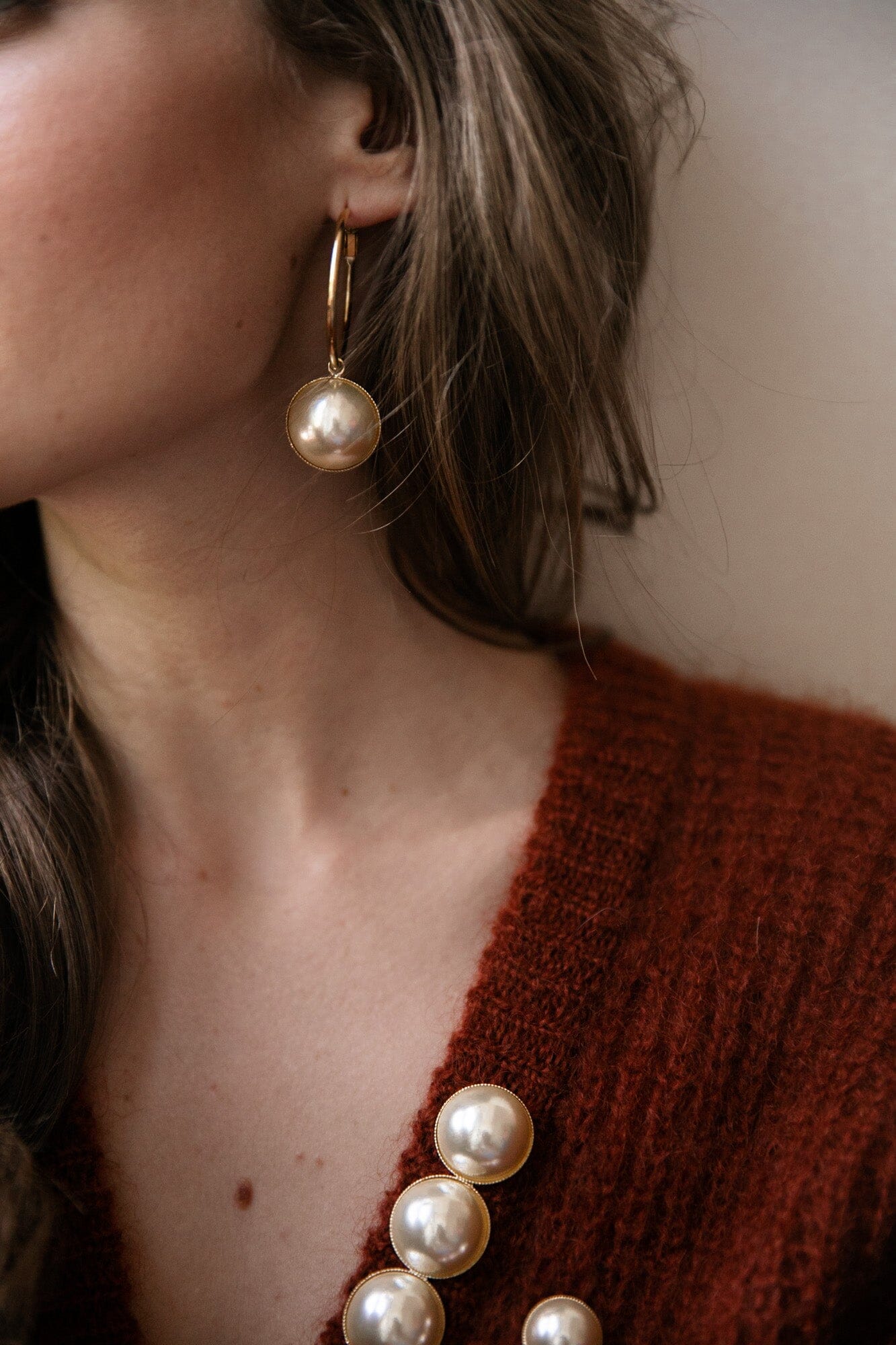 Petites Créoles Nélya Or Perles Boucles d'Oreilles Monsieur Simone