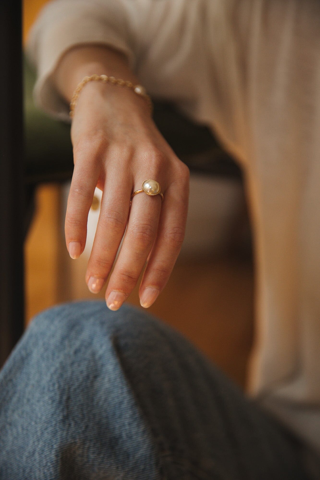 Bague Nélya Or Perle Ajustable Bagues Monsieur Simone