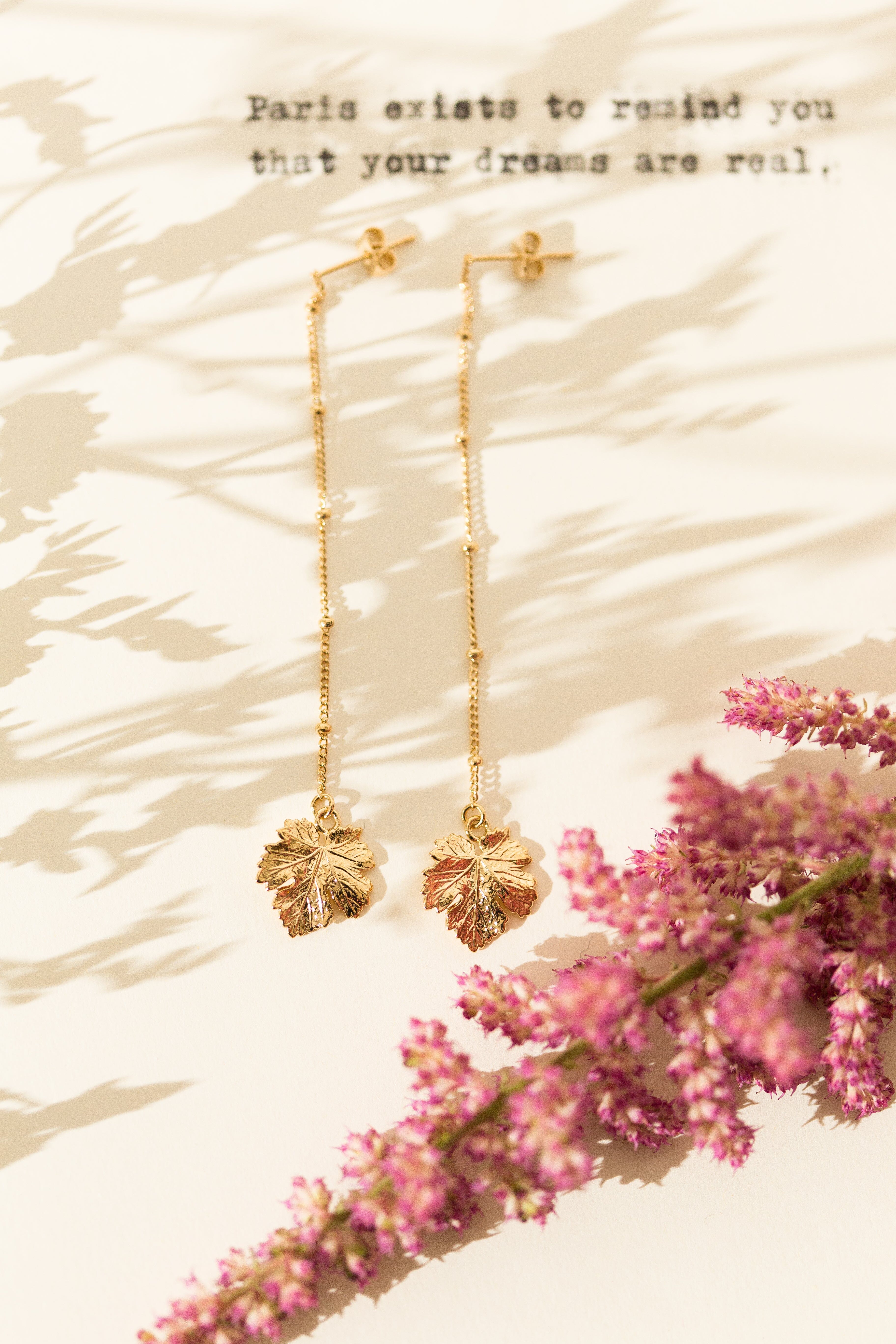Boucles d'Oreilles Pendantes Héra Or Feuilles Boucles d'Oreilles Monsieur Simone