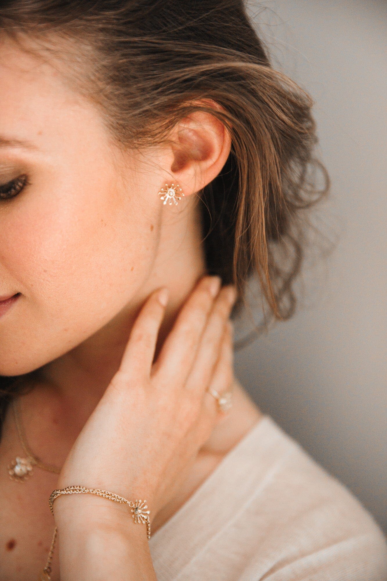 Boucles d'Oreilles Puces Rhéa Argent Flocons Boucles d'Oreilles Monsieur Simone