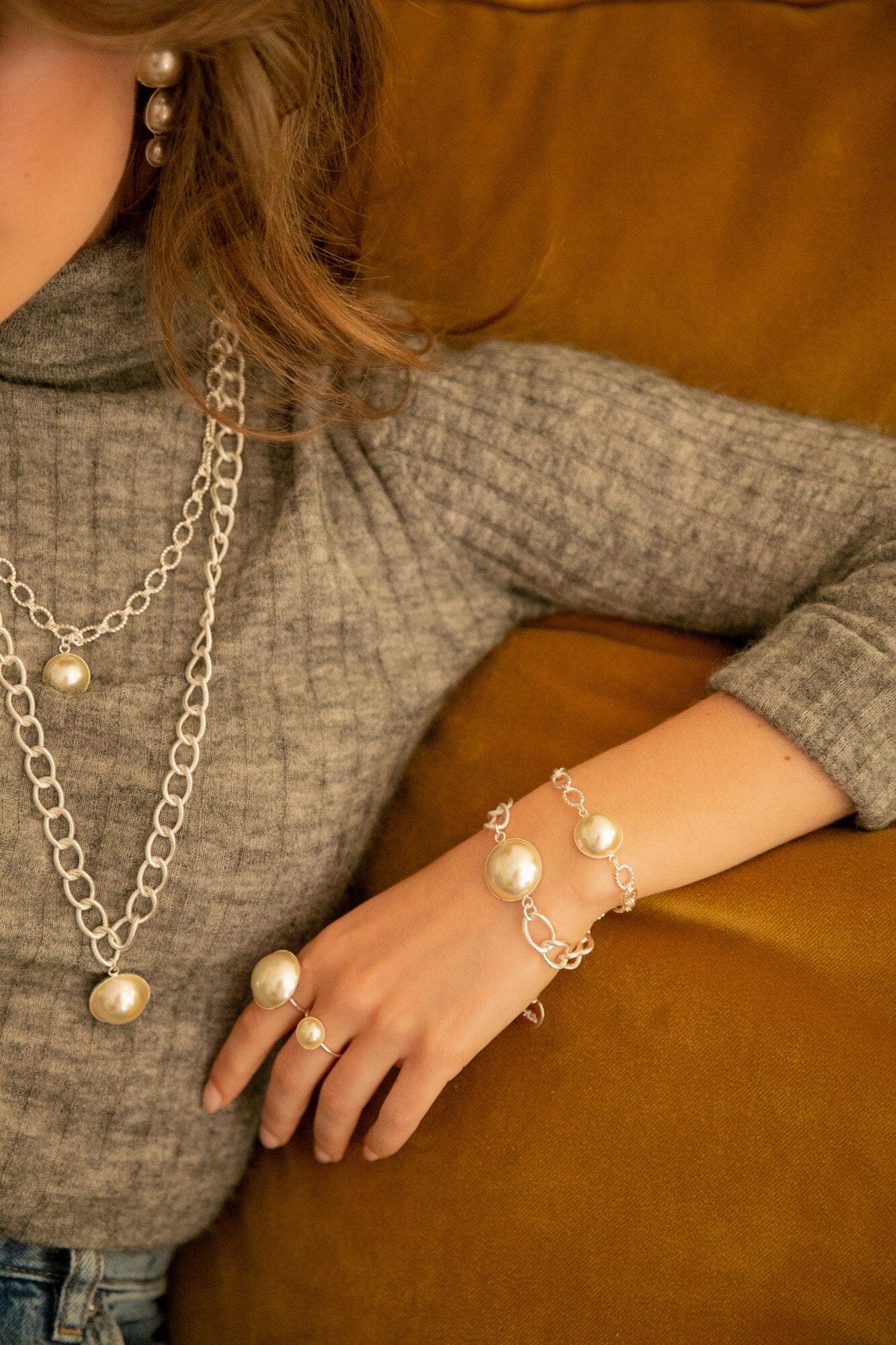 Maxi Bague Nélya Argent Perle Ajustable Bagues Monsieur Simone