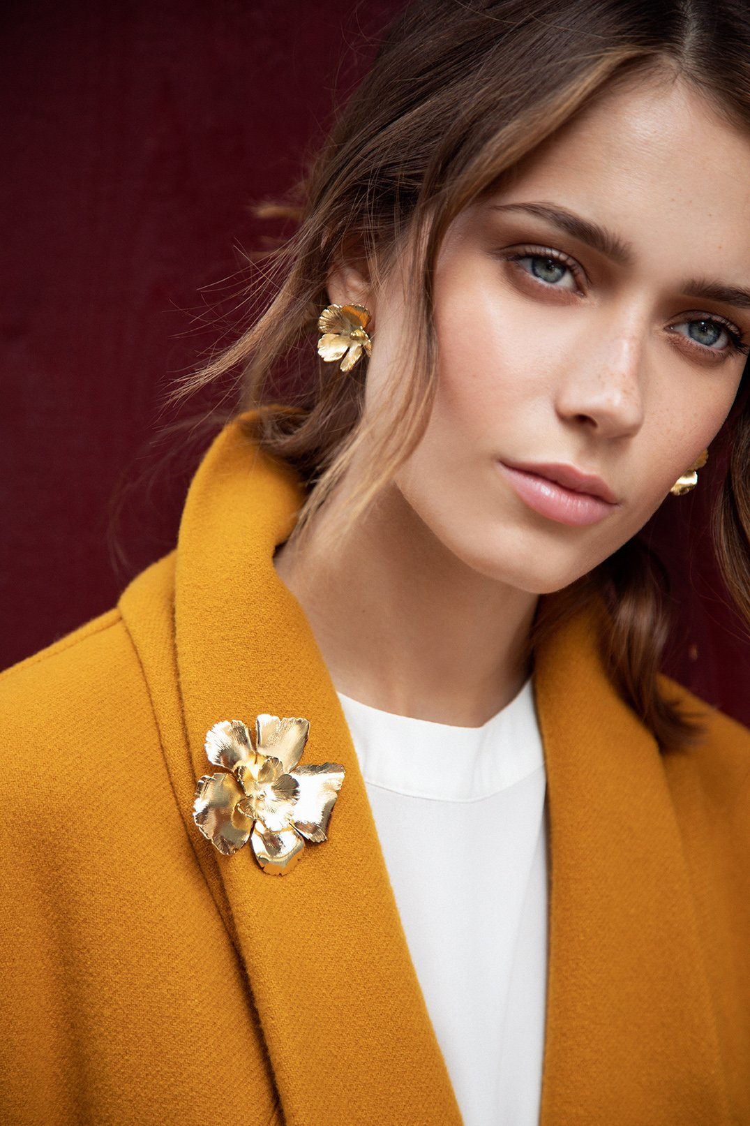 Maxi Boucles d'Oreilles Puces Orphée Or Fleurs Boucles d'Oreilles Monsieur Simone