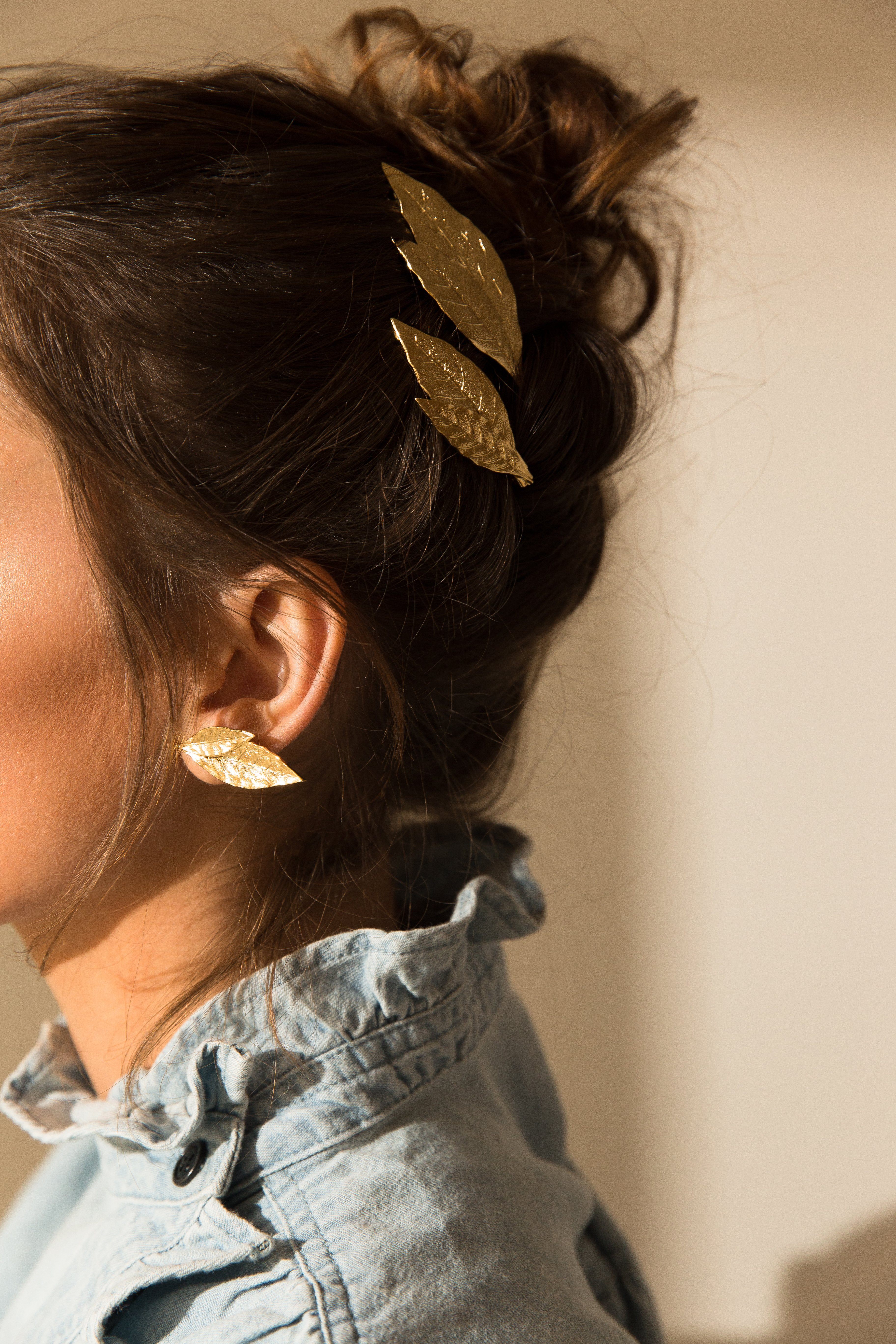 Maxi Boucles d'Oreilles Puces Thalie Or Feuilles Boucles d'Oreilles Monsieur Simone