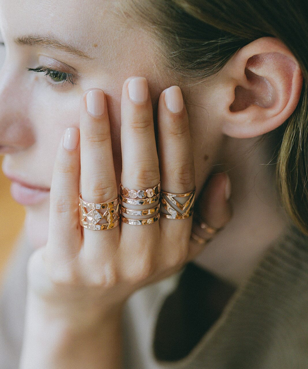 Bague Enzo Or Rose Martelée Ajustable Bagues Monsieur Simone