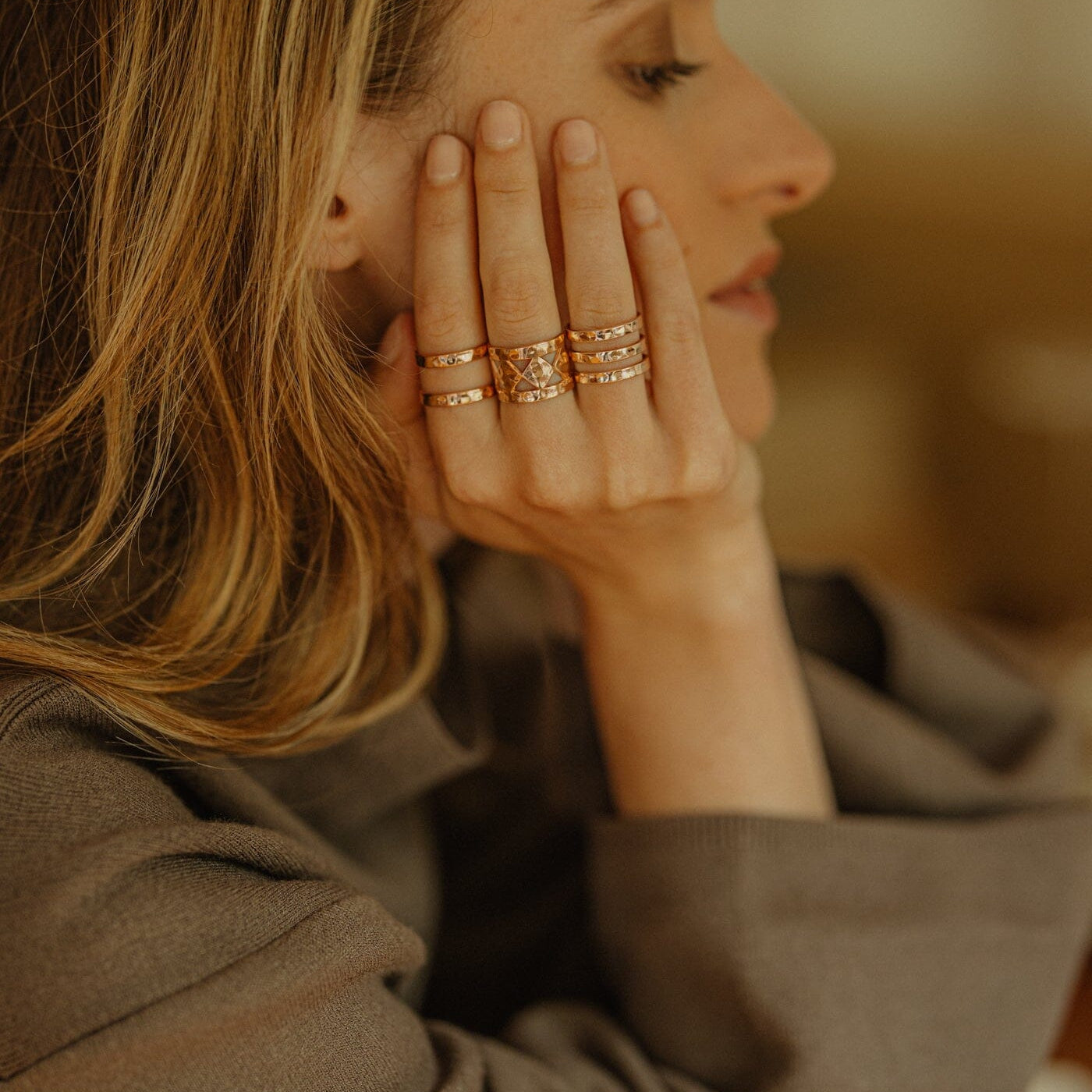 Bague Enzo Or Rose Martelée Ajustable Bagues Monsieur Simone