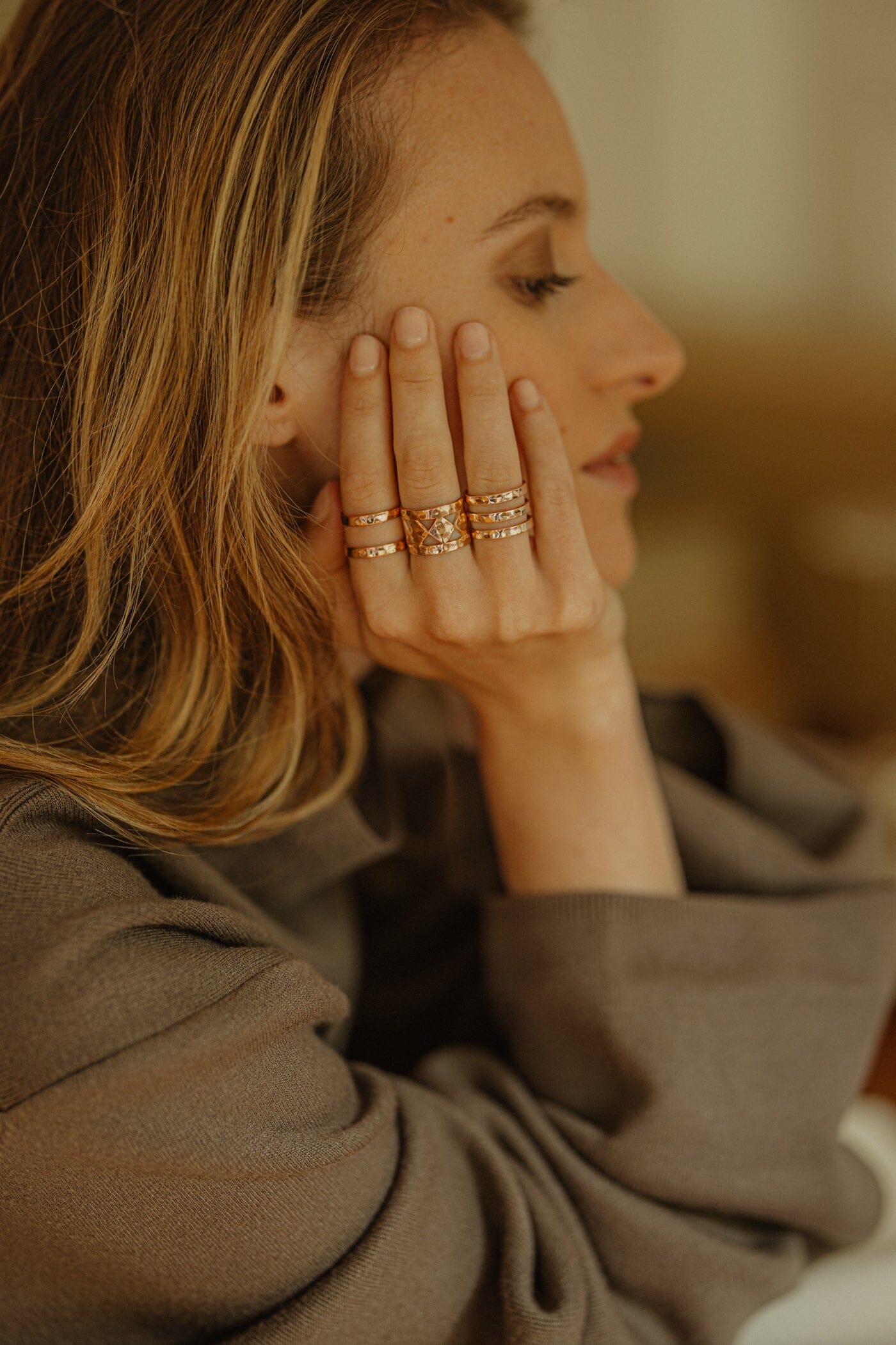 Bague Enzo Or Rose Martelée Ajustable Bagues Monsieur Simone