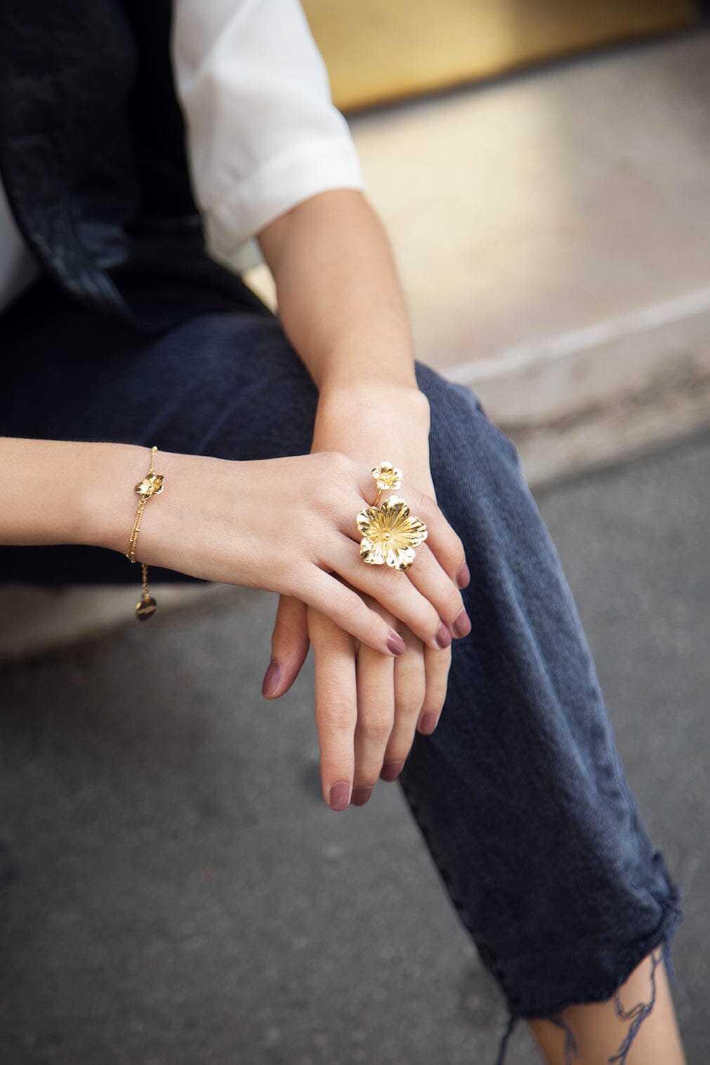 Bague Gaïa Argent Fleur Ajustable Bagues Monsieur Simone