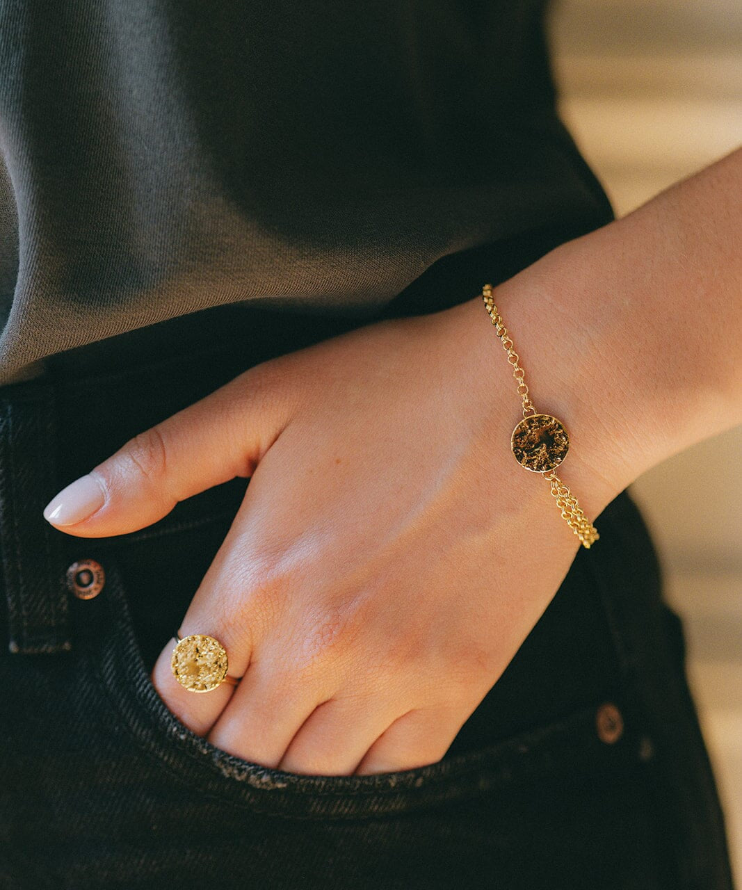 Bague Hestia Argent Rond Martelé Ajustable Bagues Monsieur Simone