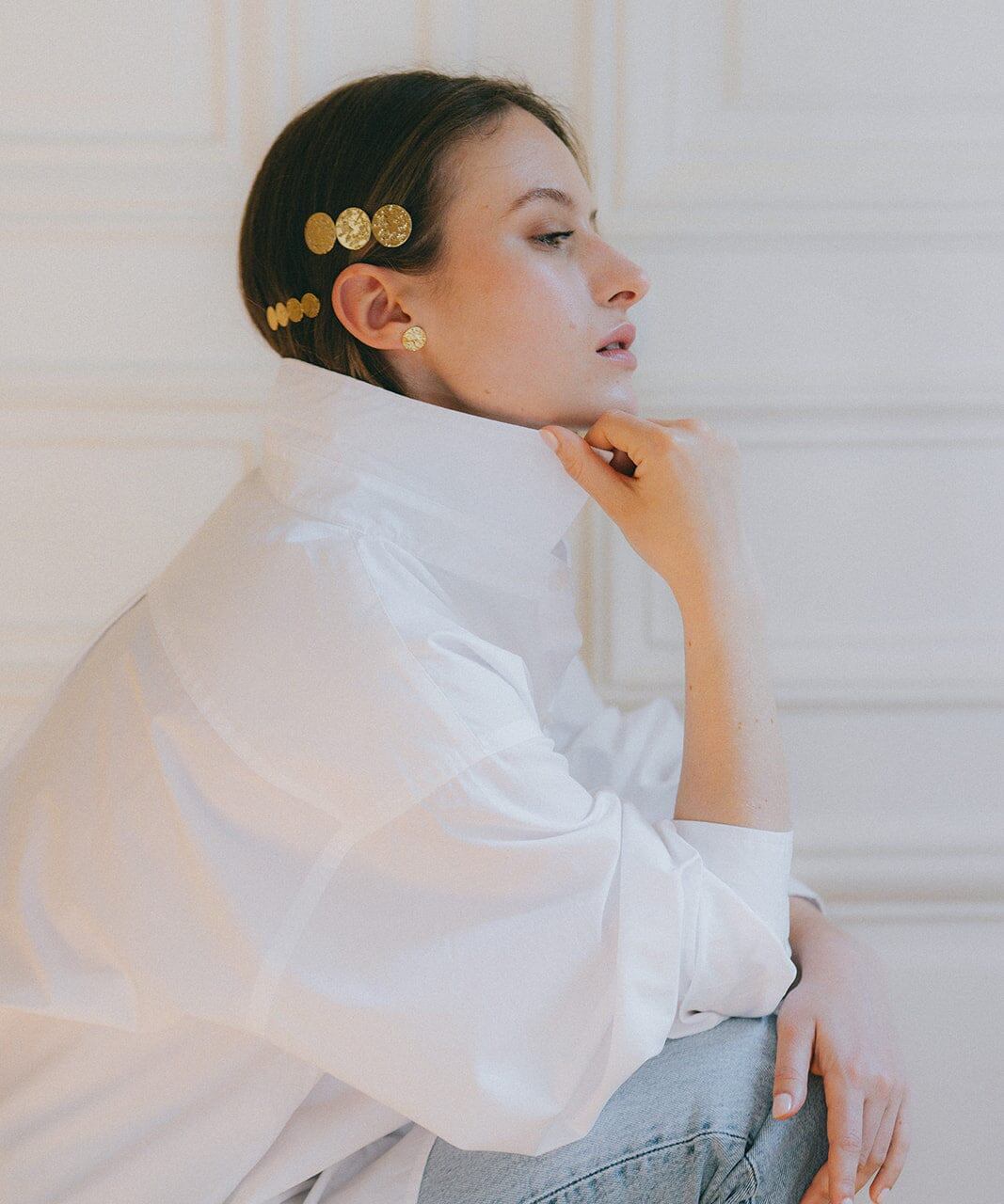 Barrette Hestia Or Ronds Martelés Accessoires Monsieur Simone