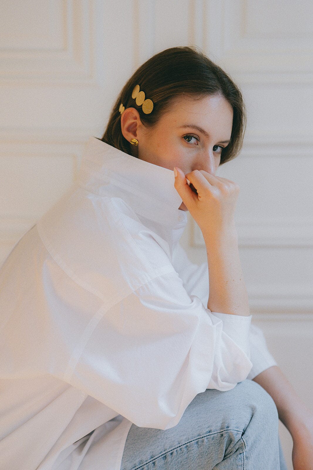 Barrette Hestia Or Ronds Martelés Accessoires Monsieur Simone