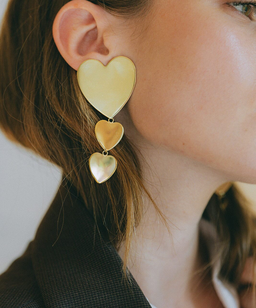 Boucles d'Oreilles Puces Pendantes Aphrodite Or Coeurs Boucles d'Oreilles Monsieur Simone