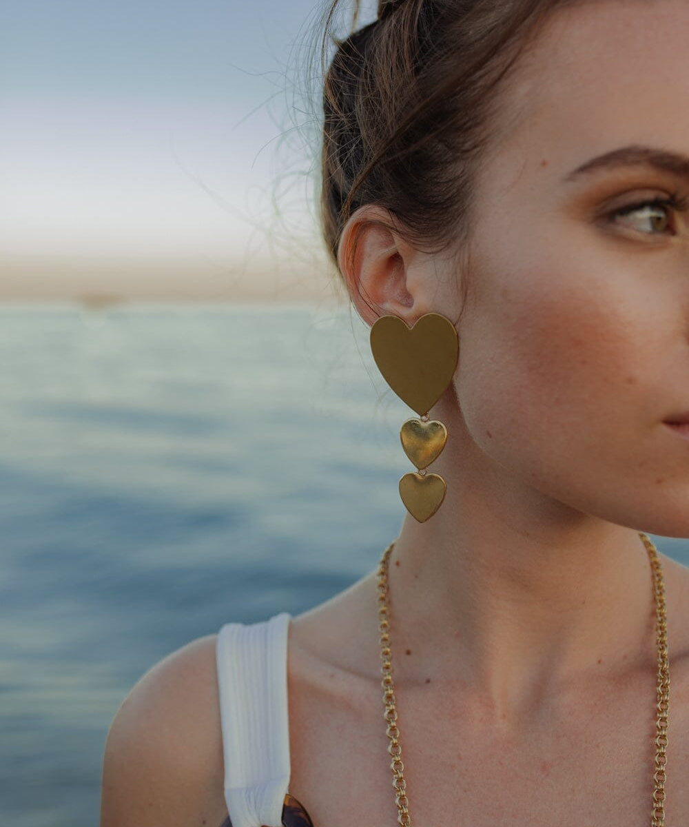 Boucles d'Oreilles Puces Pendantes Aphrodite Or Coeurs Boucles d'Oreilles Monsieur Simone