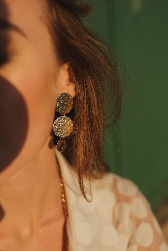 Boucles d'Oreilles Puces Pendantes Hestia Argent Ronds Martelés Boucles d'Oreilles Monsieur Simone