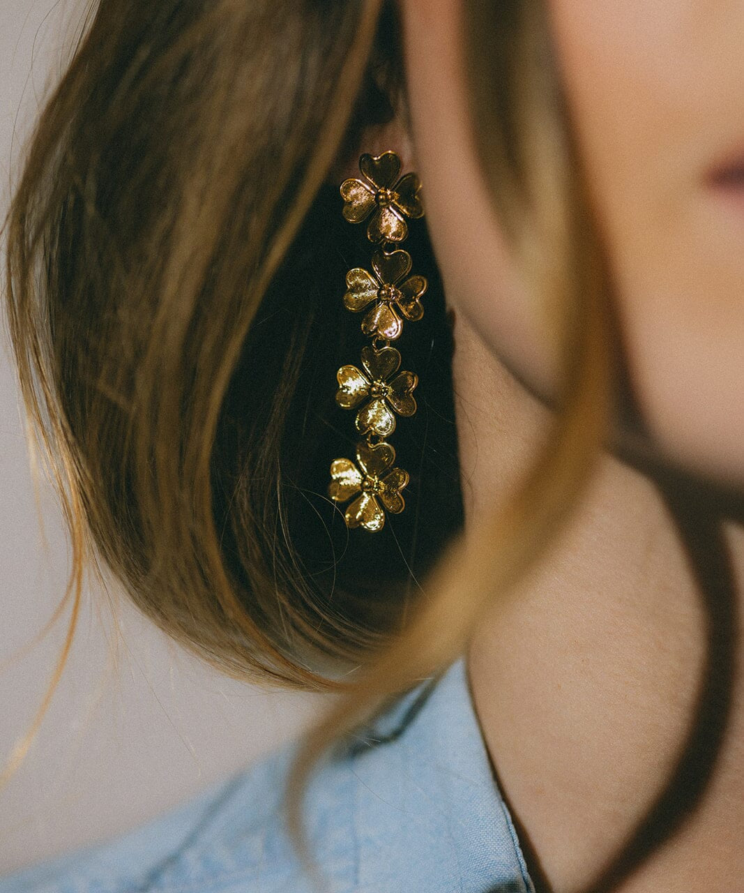 Boucles d'Oreilles Puces Pendantes Léon Argent Trèfles Boucles d'oreilles Monsieur Simone