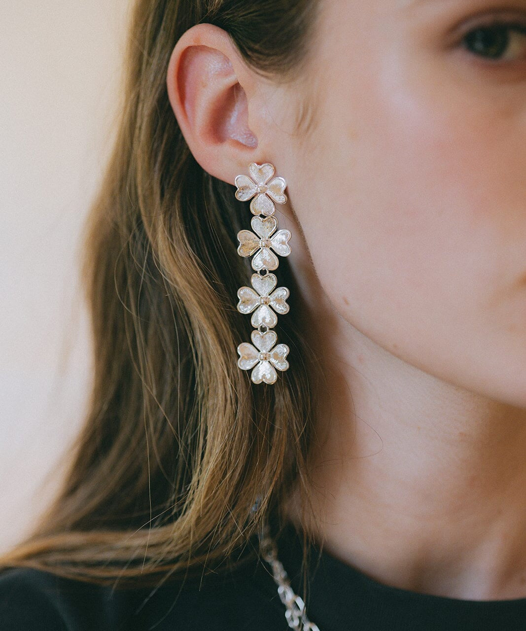 Boucles d'Oreilles Puces Pendantes Léon Argent Trèfles Boucles d'oreilles Monsieur Simone