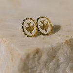 Boucles d'Oreilles Puces Thémis Colombes Or Ivoire Boucles d'Oreilles Monsieur Simone