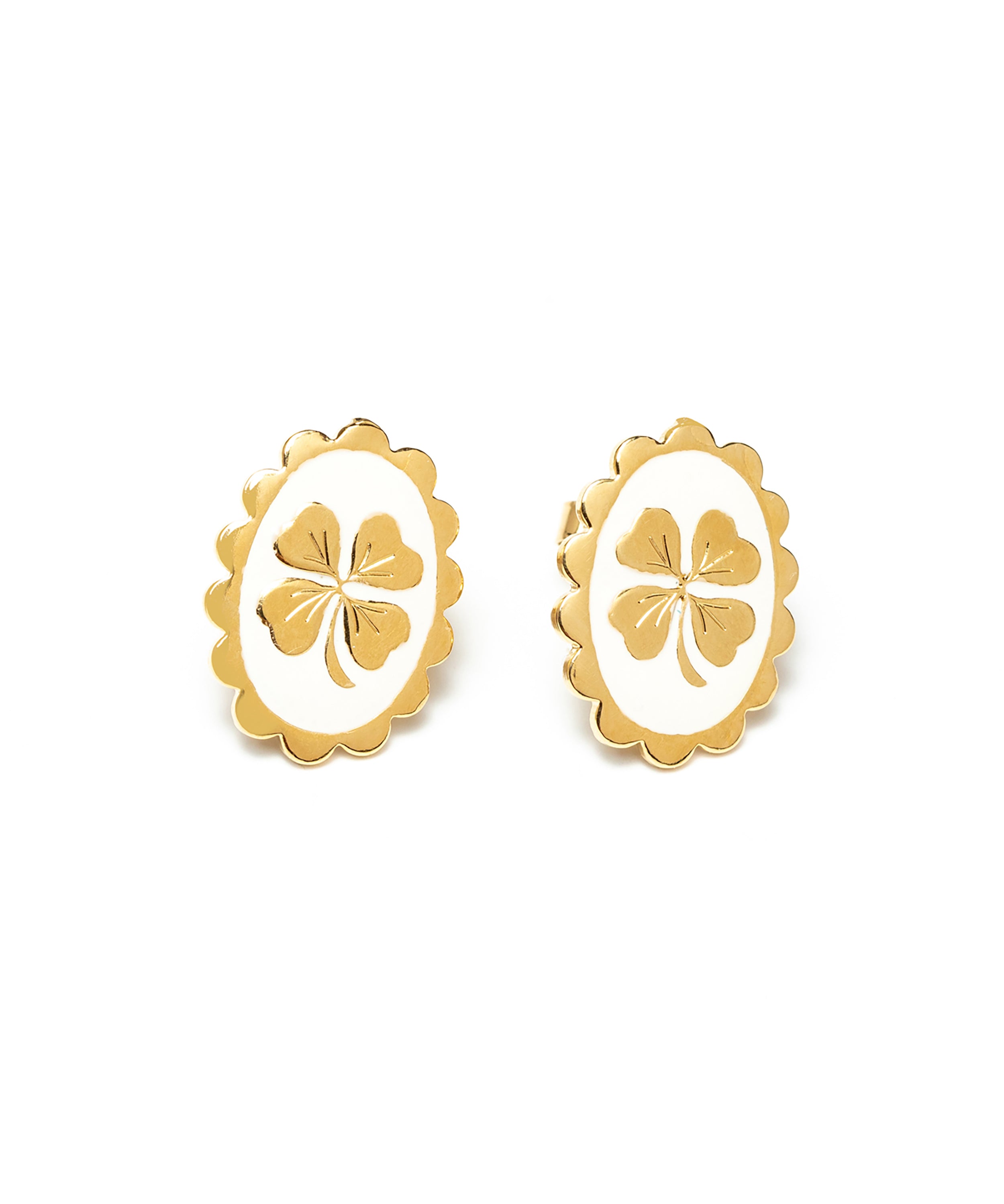 Boucles d'Oreilles Puces Thémis Trèfles Or Ivoire Boucles d'Oreilles Monsieur Simone