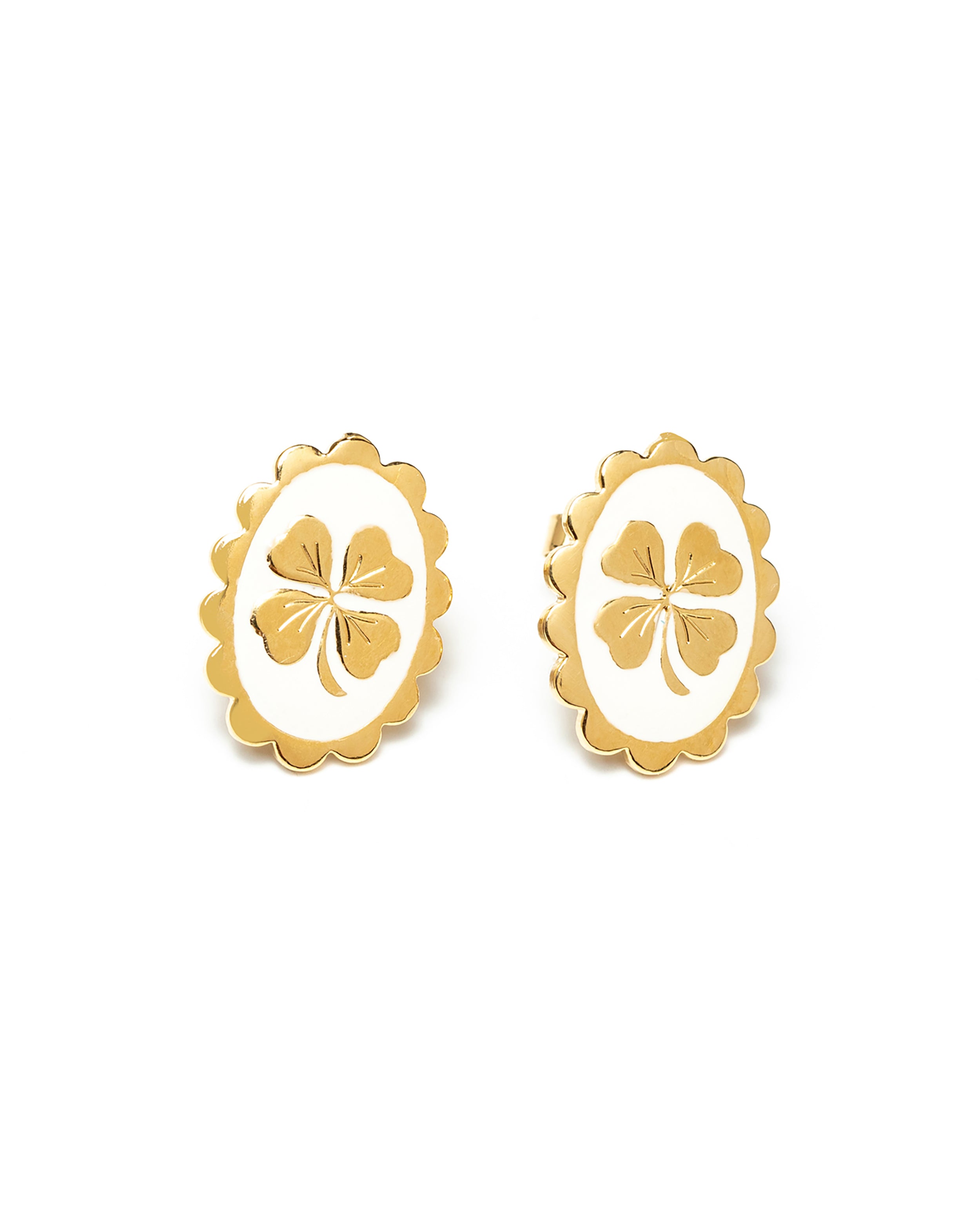 Boucles d'Oreilles Puces Thémis Trèfles Or Ivoire Boucles d'Oreilles Monsieur Simone