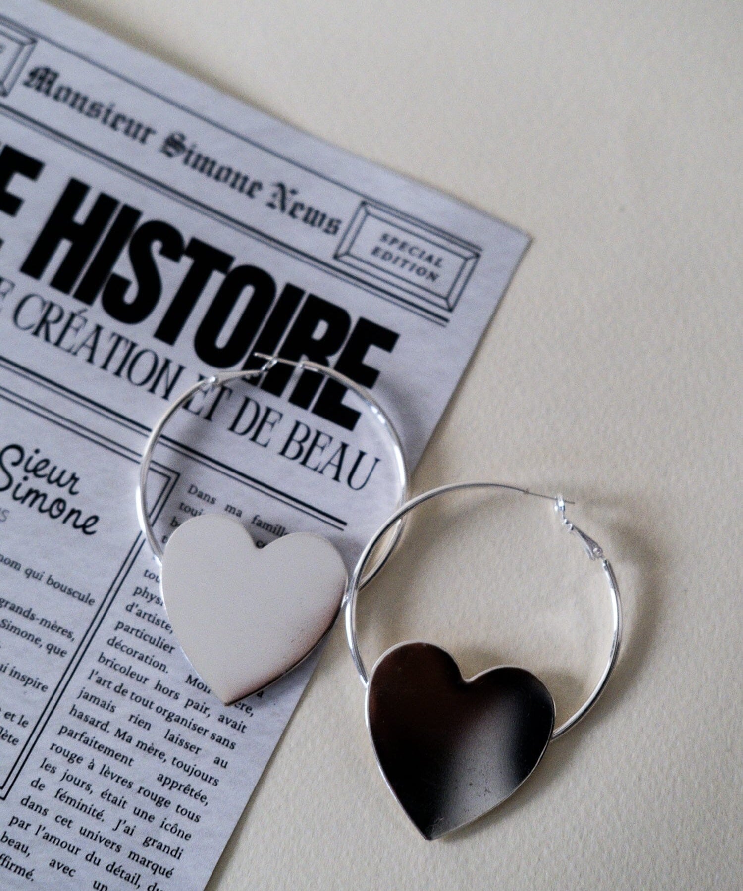 Créoles Aphrodite Argent Coeur Boucles d'Oreilles Monsieur Simone