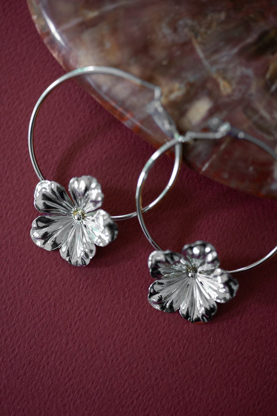 Créoles Gaïa Argent Fleurs Boucles d'Oreilles Monsieur Simone