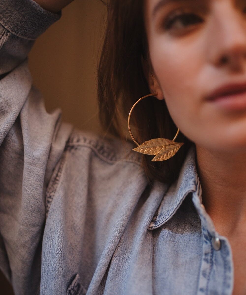 Créoles Thalie Argent Feuilles Boucles d'Oreilles Monsieur Simone