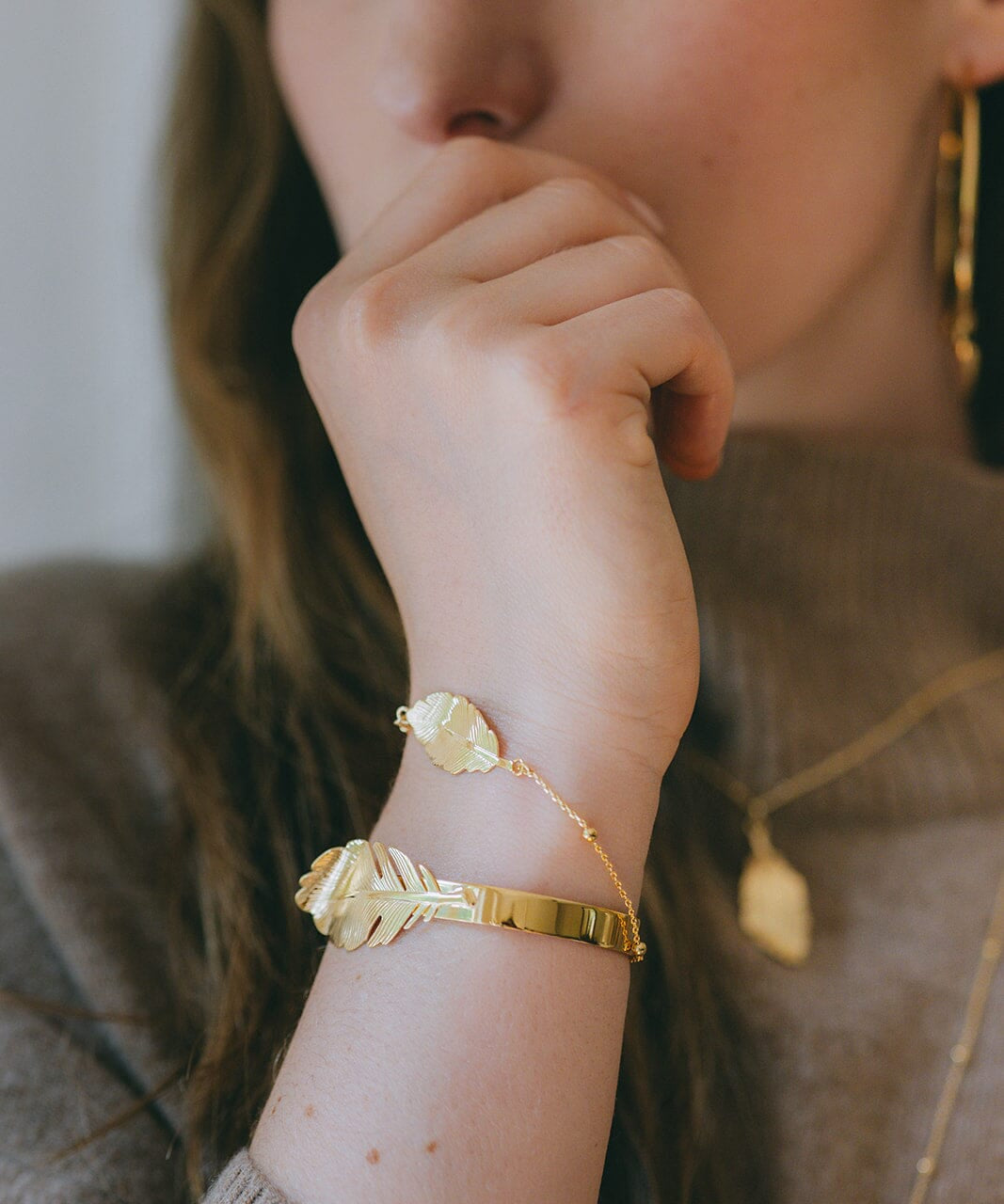 Jonc Zéphyr Or Feuille Bracelets Monsieur Simone