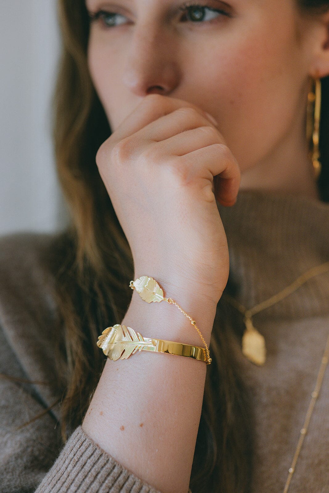 Jonc Zéphyr Or Feuille Bracelets Monsieur Simone