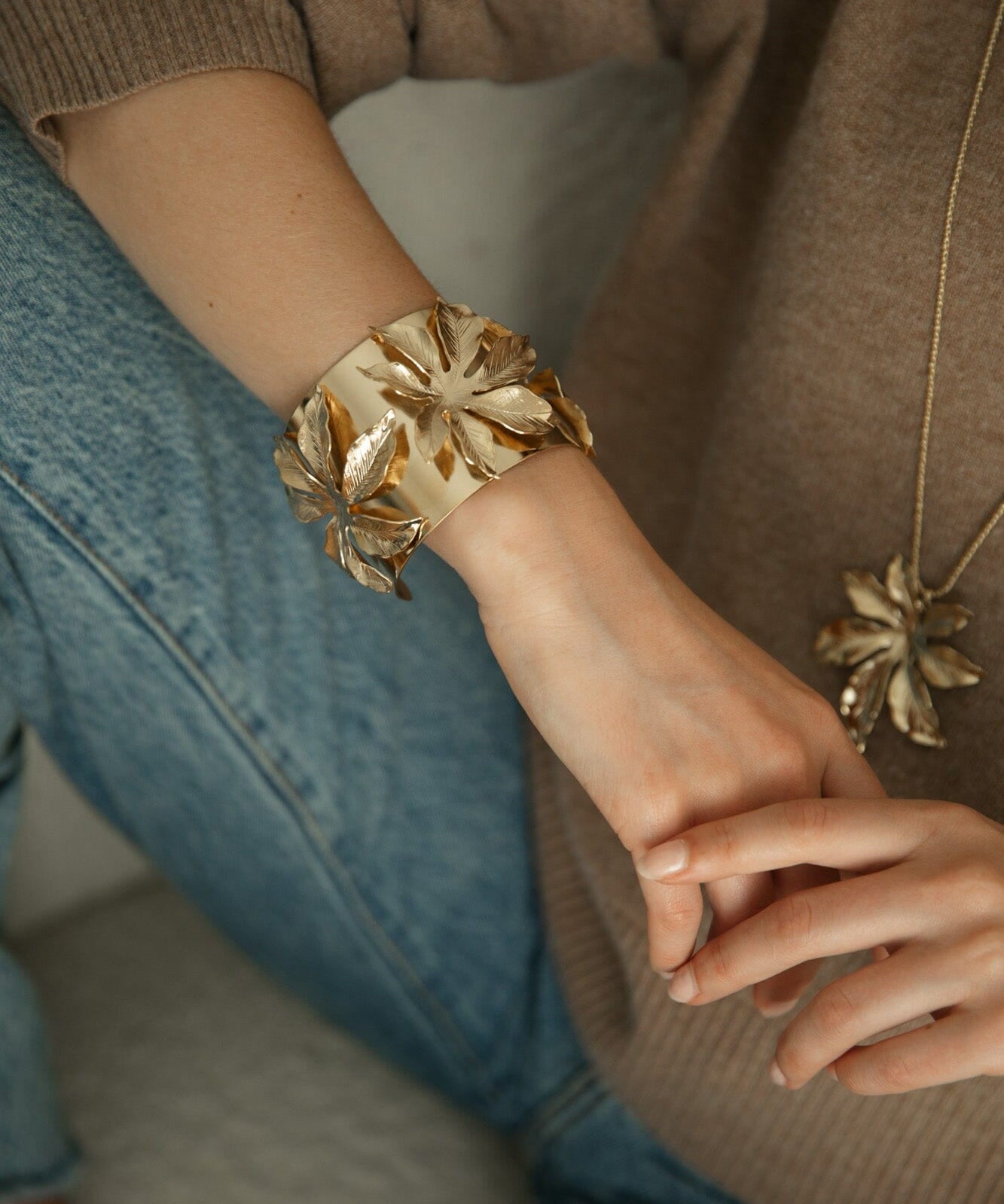Manchette Chloris Argent Fleurs Bracelets Monsieur Simone