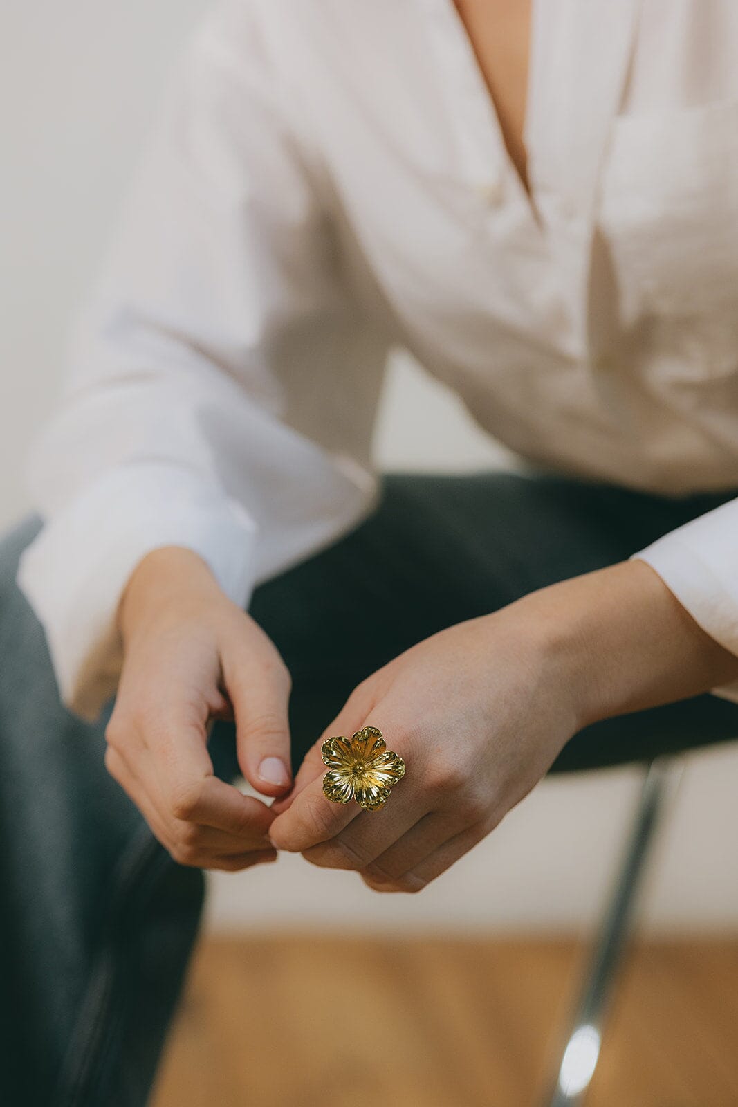 Maxi Bague Gaïa Argent Fleur Ajustable Bagues Monsieur Simone