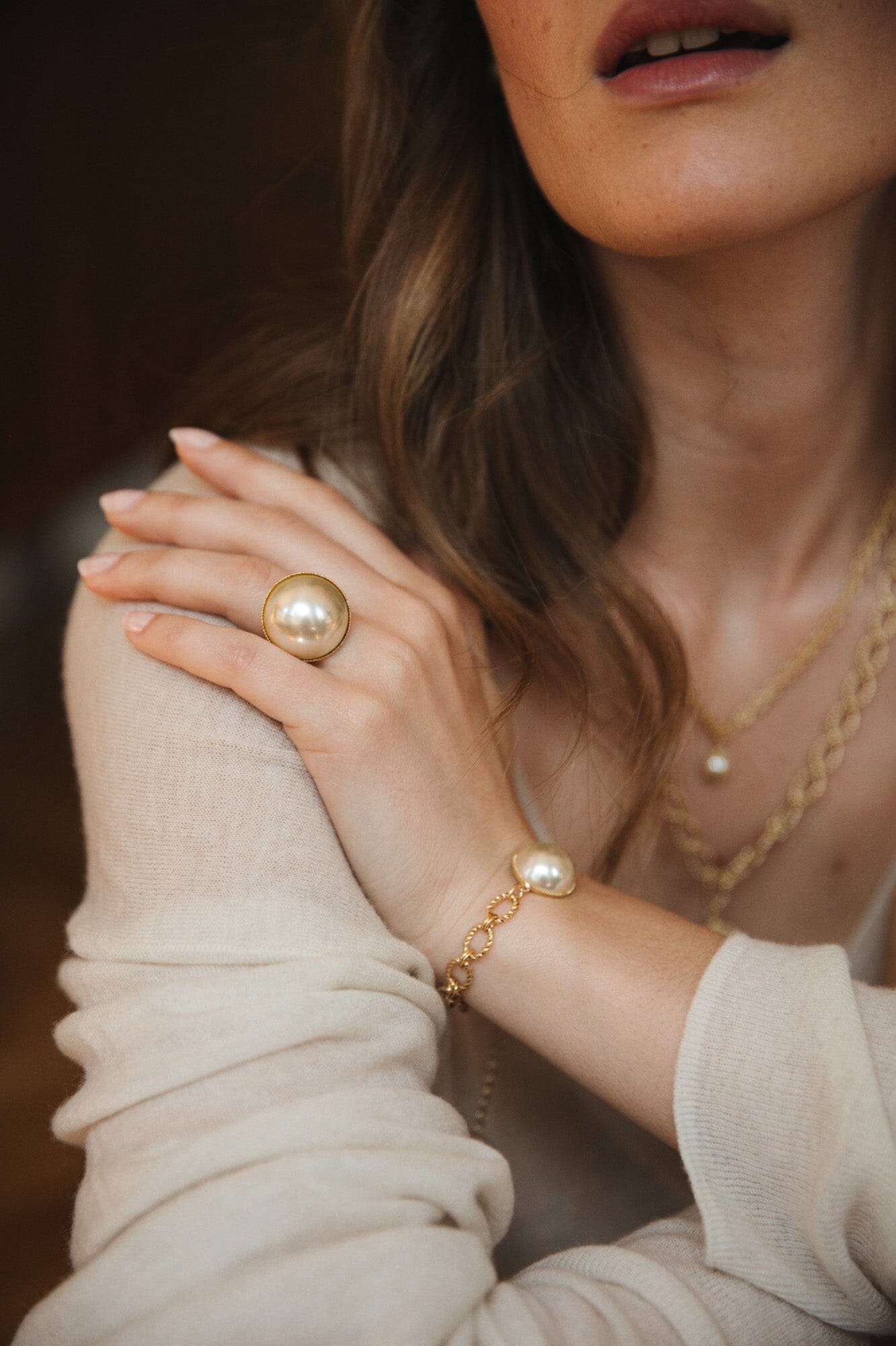 Maxi Bague Nélya Or Perle Ajustable Bagues Monsieur Simone