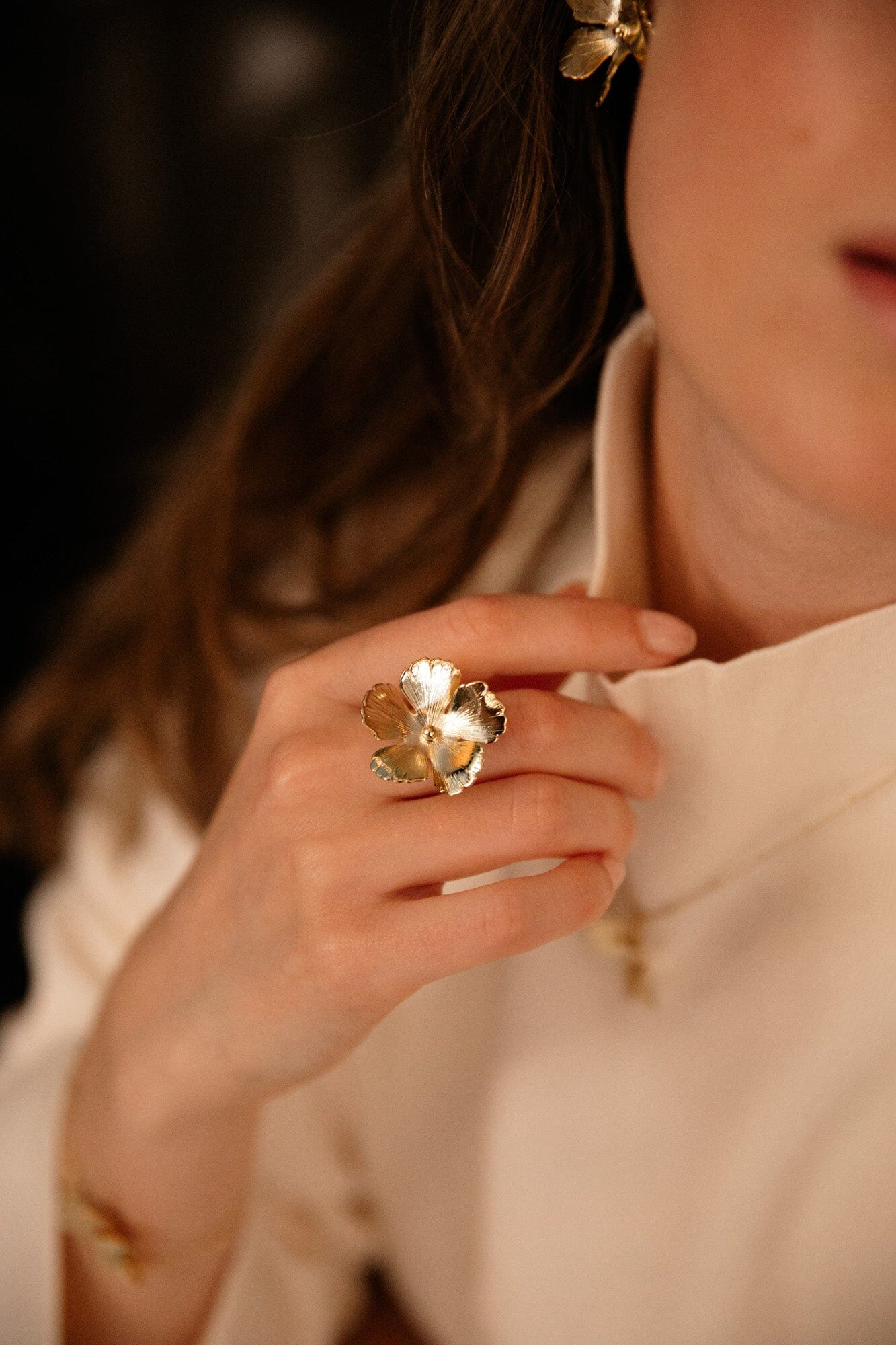 Maxi Bague Orphée Or Fleur Ajustable Bagues Monsieur Simone
