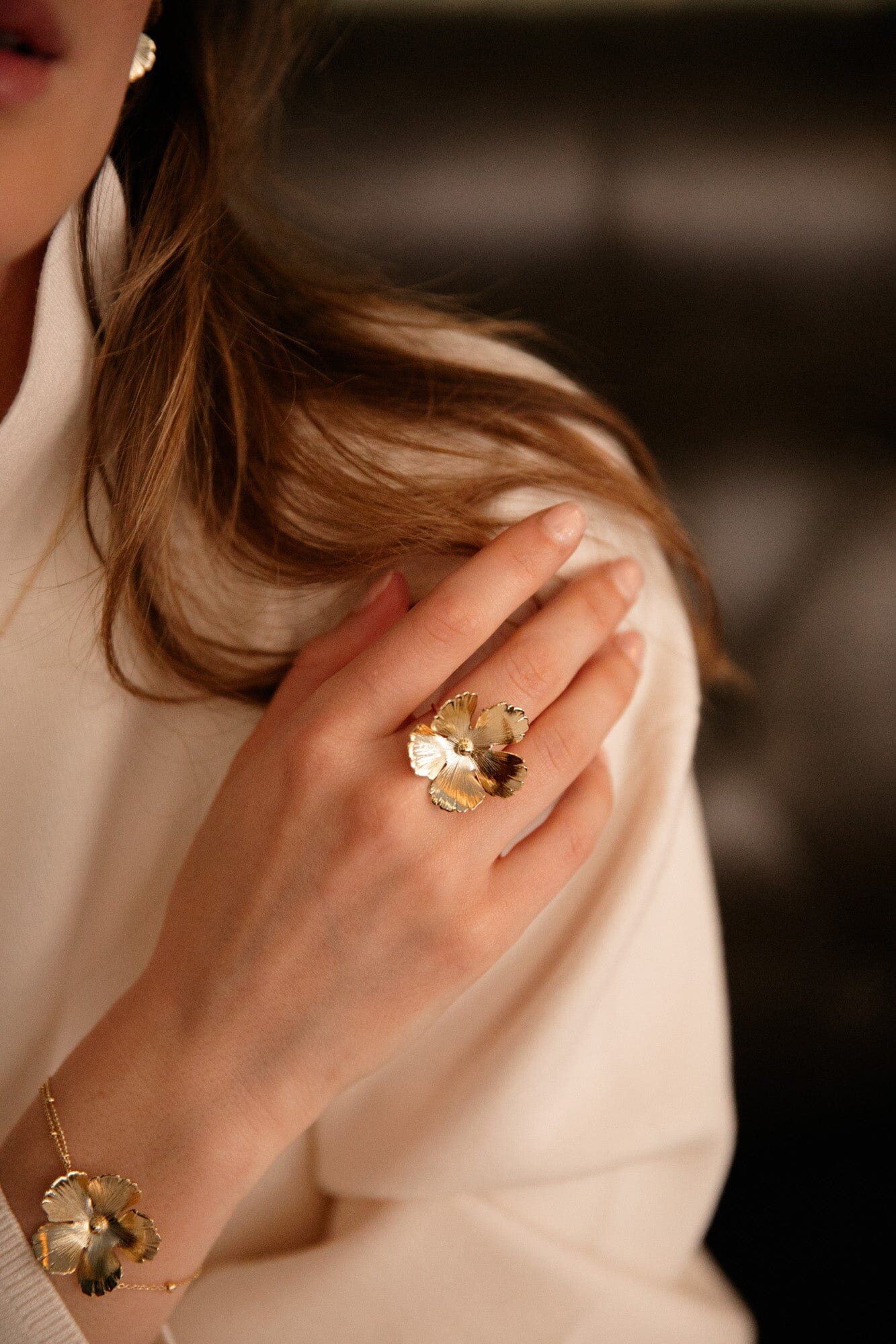 Maxi Bague Orphée Or Fleur Ajustable Bagues Monsieur Simone