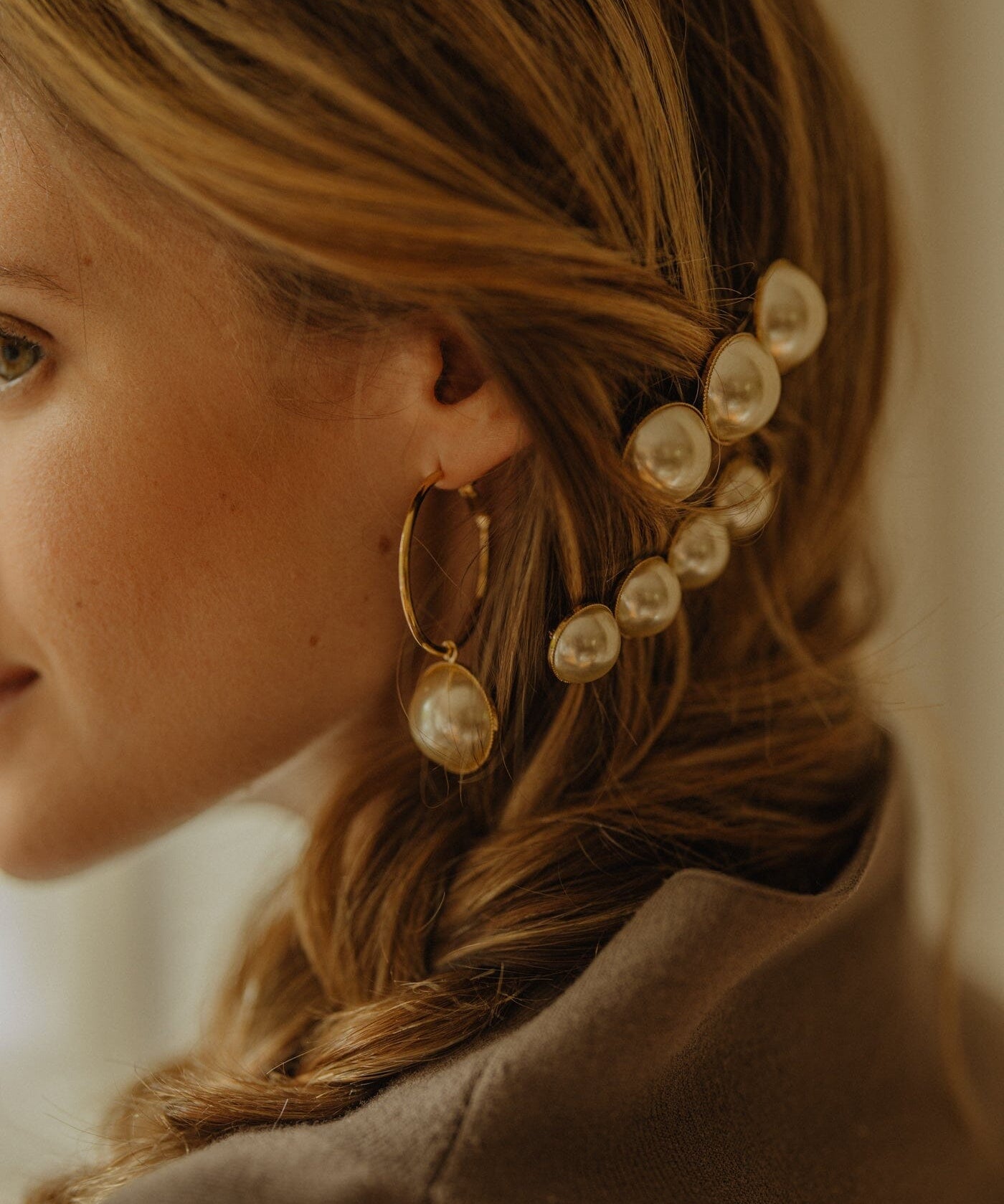 Maxi Barrette Nélya Or Perles Accessoires Monsieur Simone