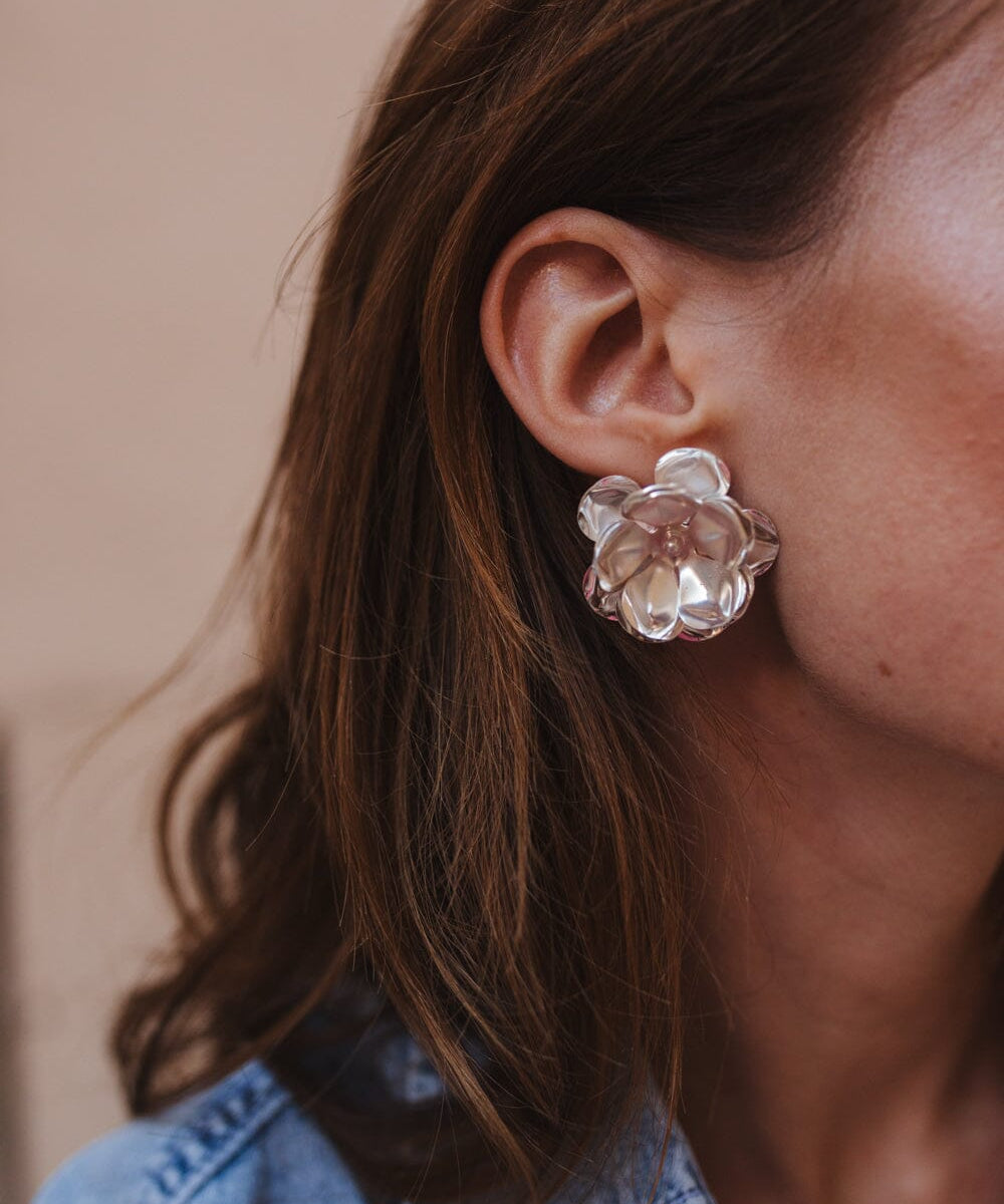Maxi Boucles d'Oreilles Puces Aglaé Argent Fleurs Boucles d'Oreilles Monsieur Simone