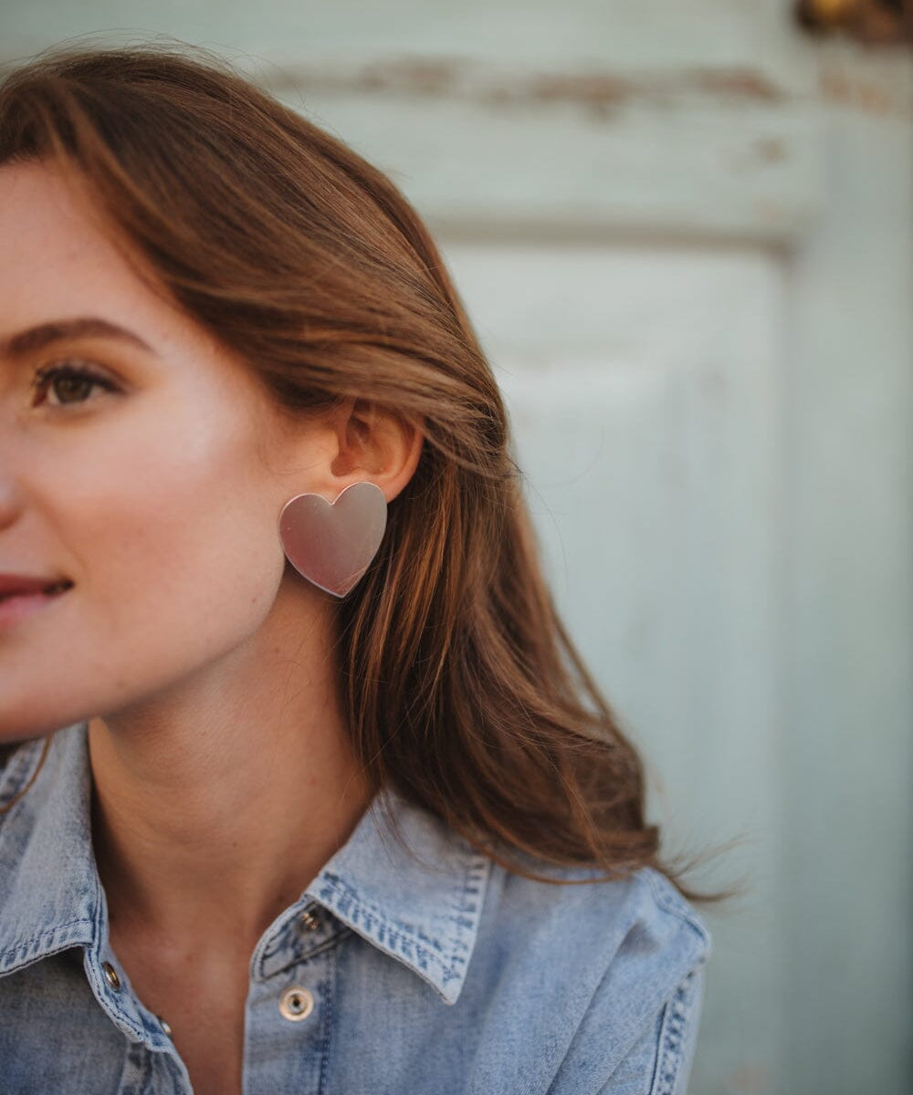 Maxi Boucles d'Oreilles Puces Aphrodite Argent Coeur Boucles d'Oreilles Monsieur Simone