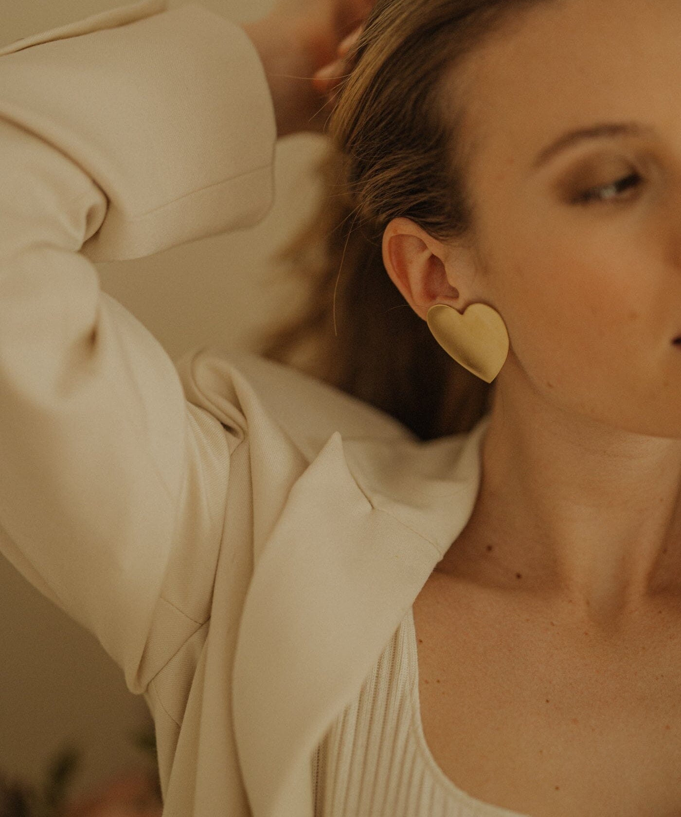Maxi Boucles d'Oreilles Puces Aphrodite Or Coeur Boucles d'Oreilles Monsieur Simone