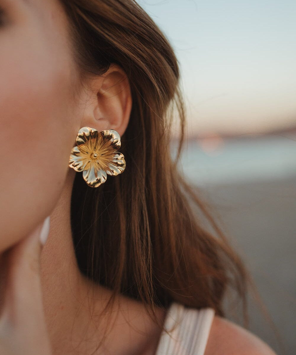 Maxi Boucles d'Oreilles Puces Gaïa Argent Fleurs Boucles d'Oreilles Monsieur Simone