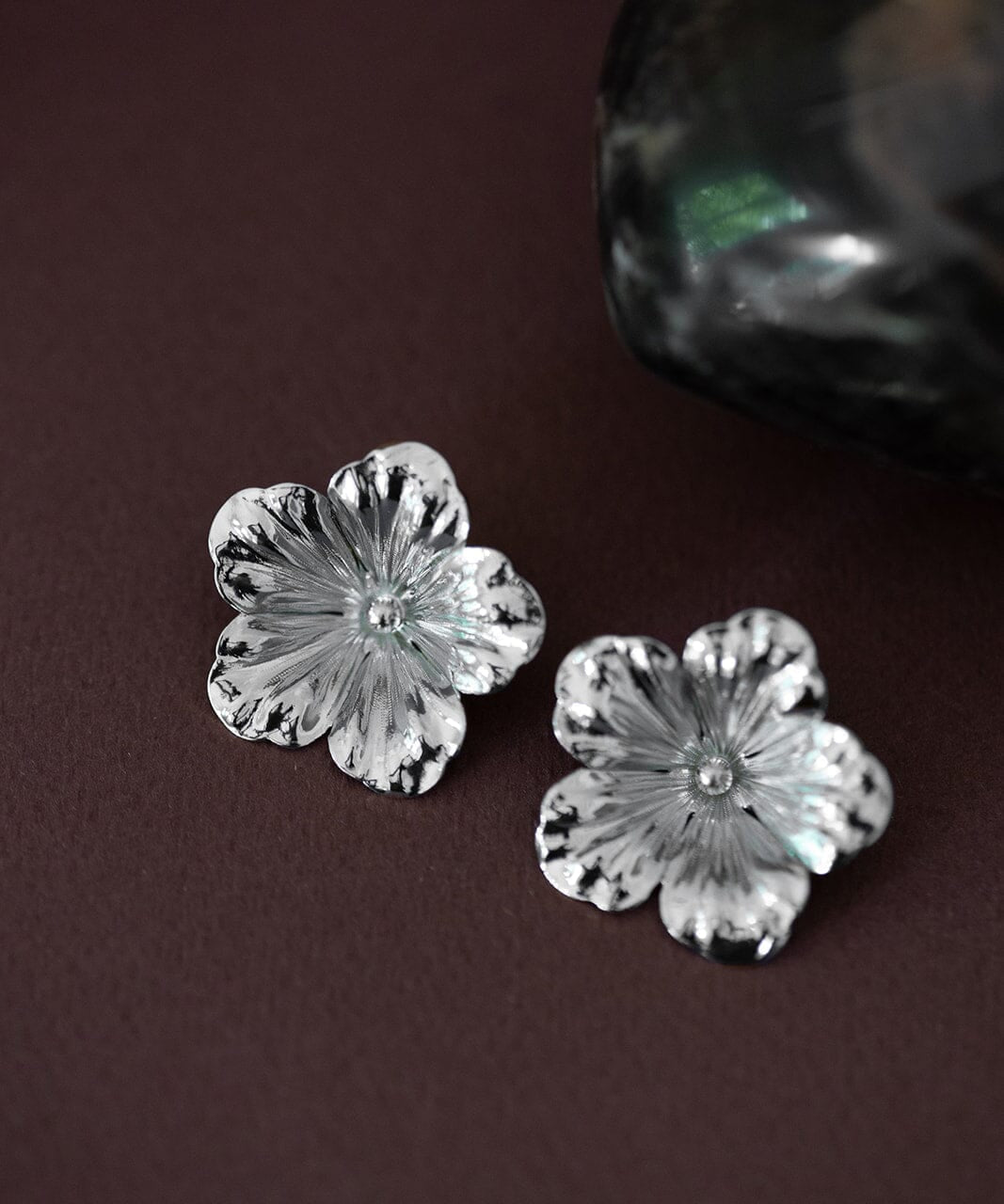 Maxi Boucles d'Oreilles Puces Gaïa Argent Fleurs Boucles d'Oreilles Monsieur Simone