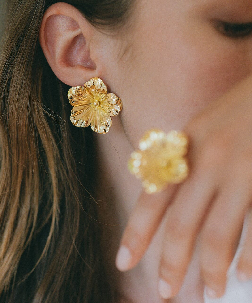 Maxi Boucles d'Oreilles Puces Gaïa Or Fleurs Boucles d'Oreilles Monsieur Simone