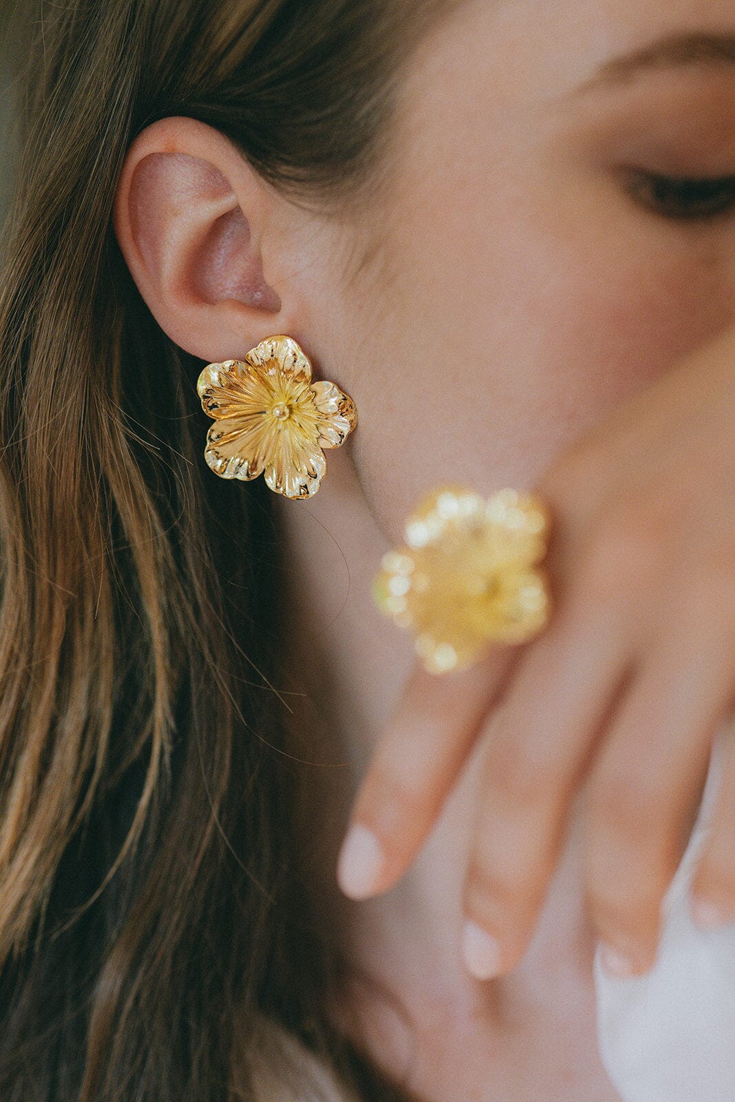 Maxi Boucles d'Oreilles Puces Gaïa Or Fleurs Boucles d'Oreilles Monsieur Simone
