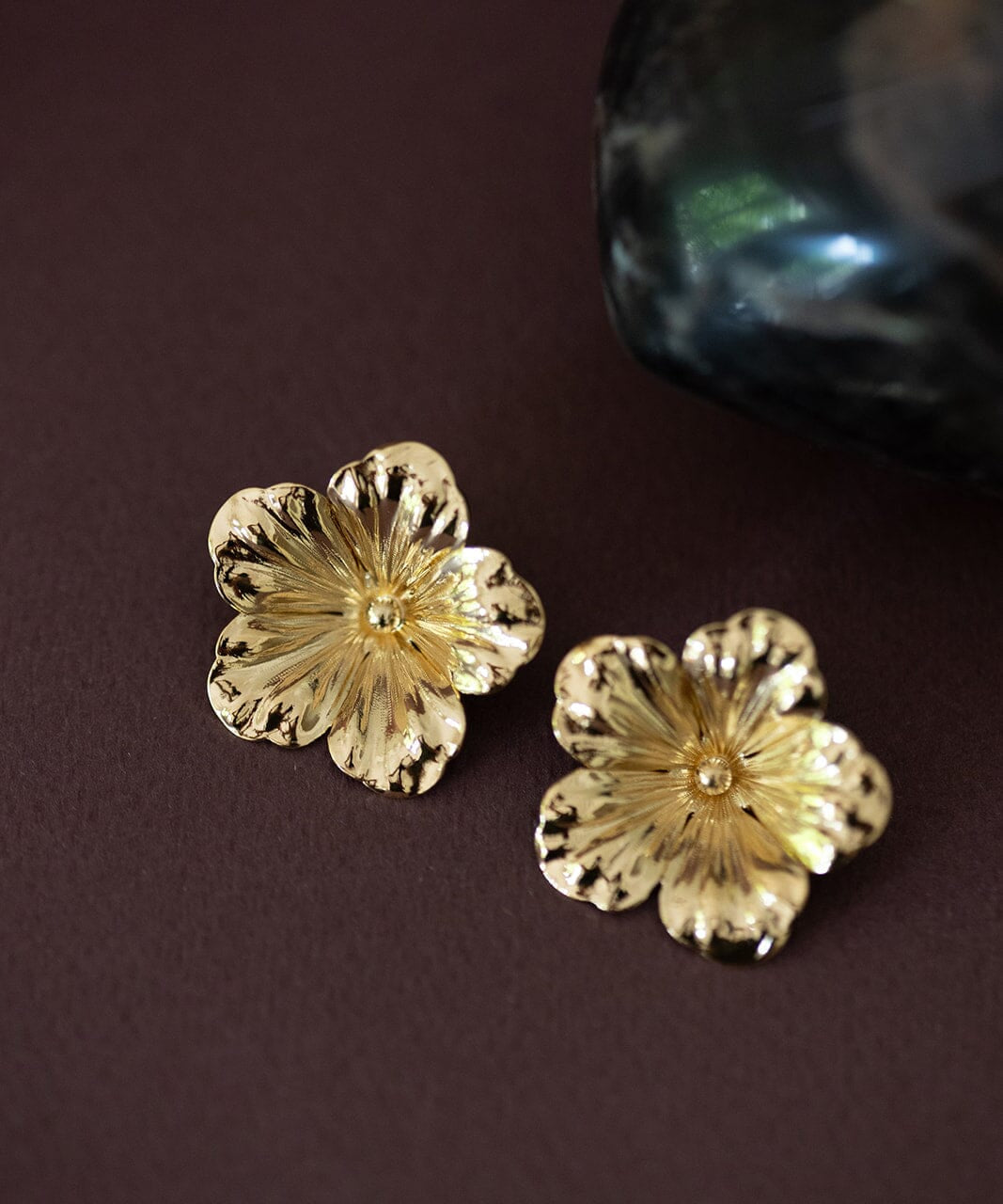 Maxi Boucles d'Oreilles Puces Gaïa Or Fleurs Boucles d'Oreilles Monsieur Simone